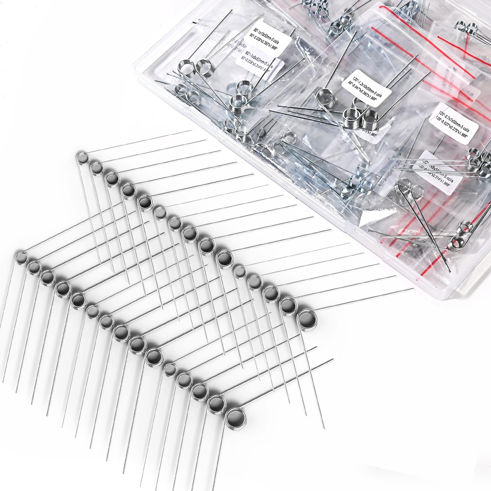 Ninoge 120Pcs Torsional Springs Assortment Kit, 30 Different Sizes, Silver