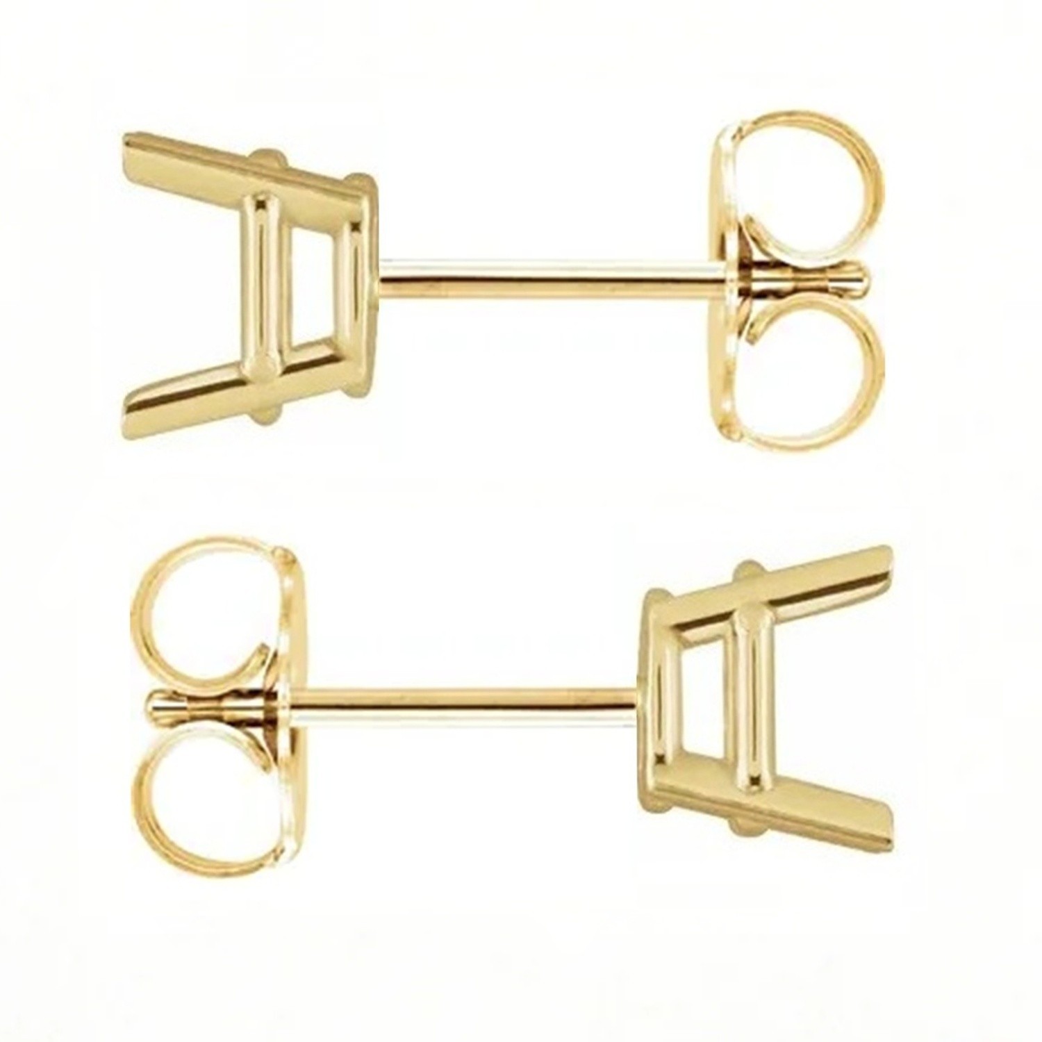 Asscher Cut Earring Mountings 14K Yellow Gold Basket Friction Back - 1 Pair USA