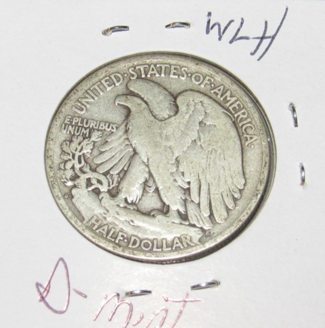 Silver 1917 d Denver Mint Silver Walking Liberty Half Dollar 1/2 WLH