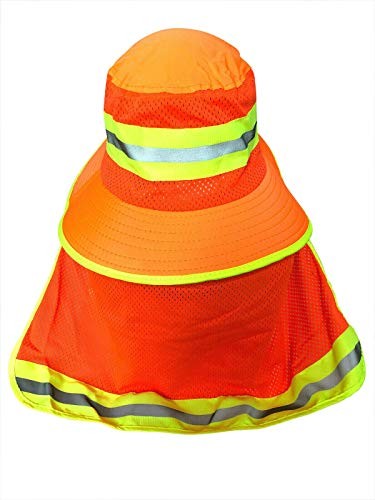 Men High Visibility Reflective Sun Hat with Medium-X-Large 2pcs (Orange+lime)