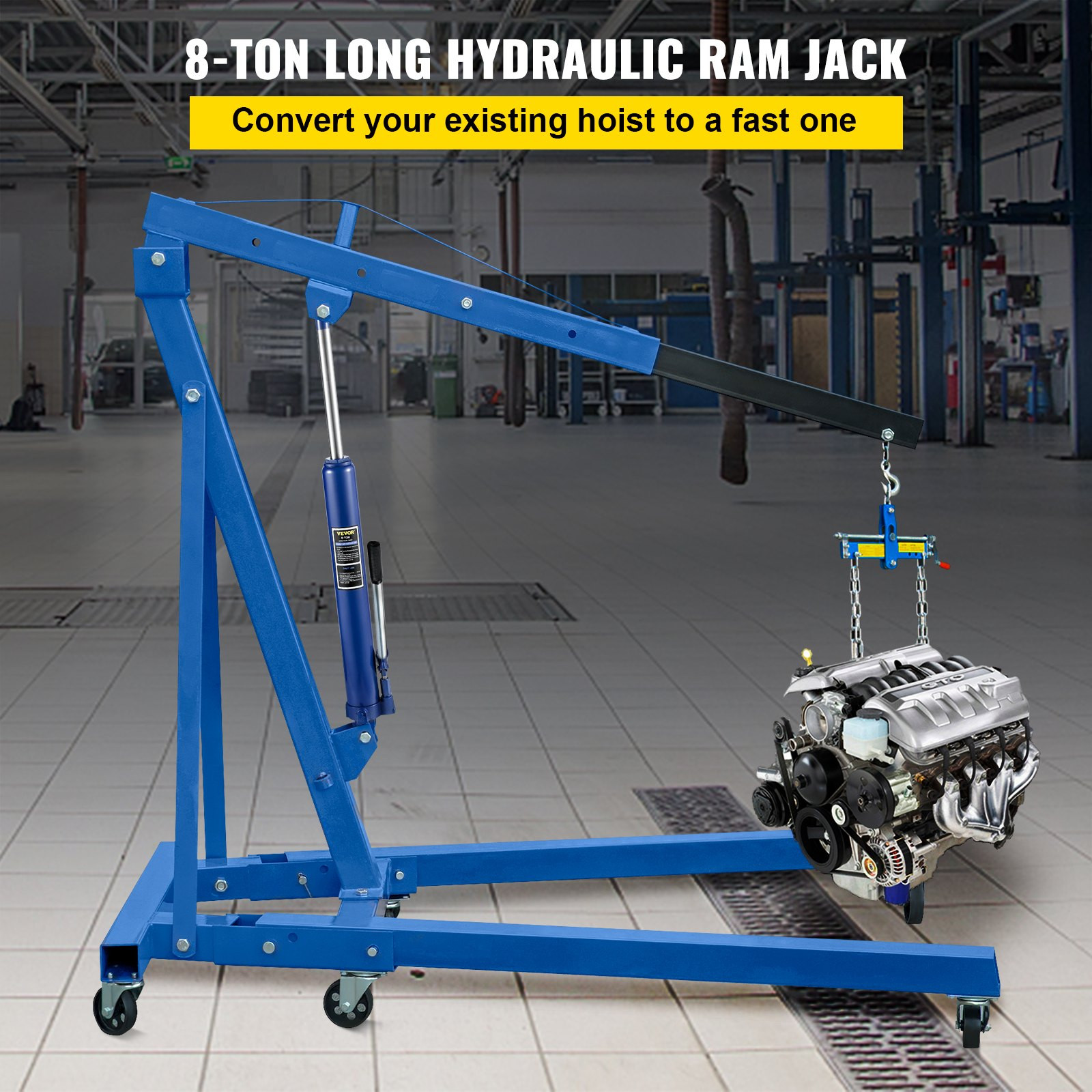 VEVOR Hydraulic Long Ram Jack, 8 Tons/17363 lbs Capacity, with Single Piston Pum