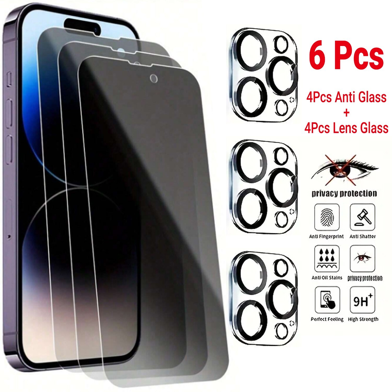 For iPhone 16 15 14 13 12 Pro Max Tempered Glass Privacy Screen Camera Protector