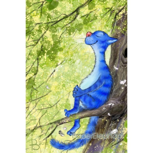 Modern Russian Postcard Gift In lime  Blue Cat Kitty Kitten Unposted Art Zenyuk