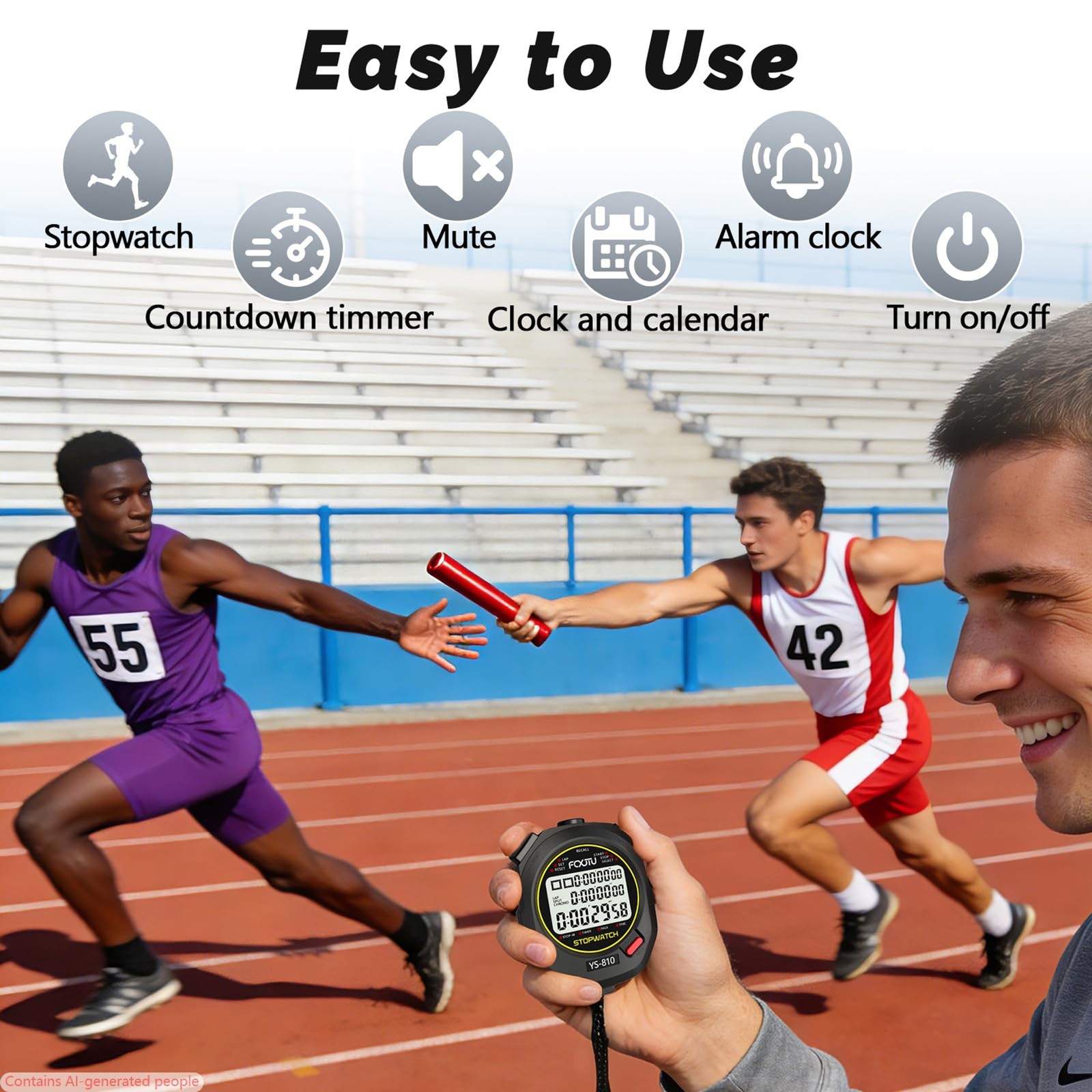 Professional Stopwatch Timer, 3-Row 10 Lap/Split Memory Count up/Down Timer, Ext