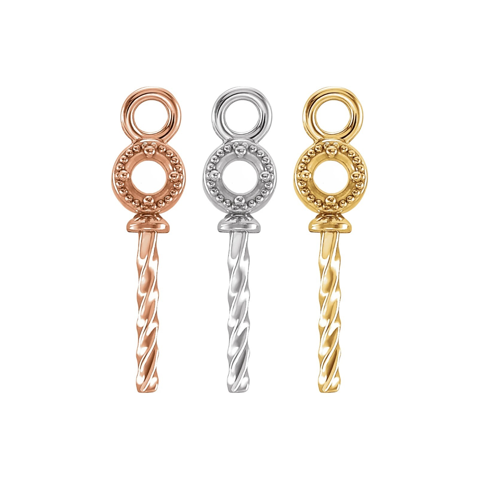 14K 18K Gold, Platinum & Silver Round Accented Dangle for 4-15 mm Pearl