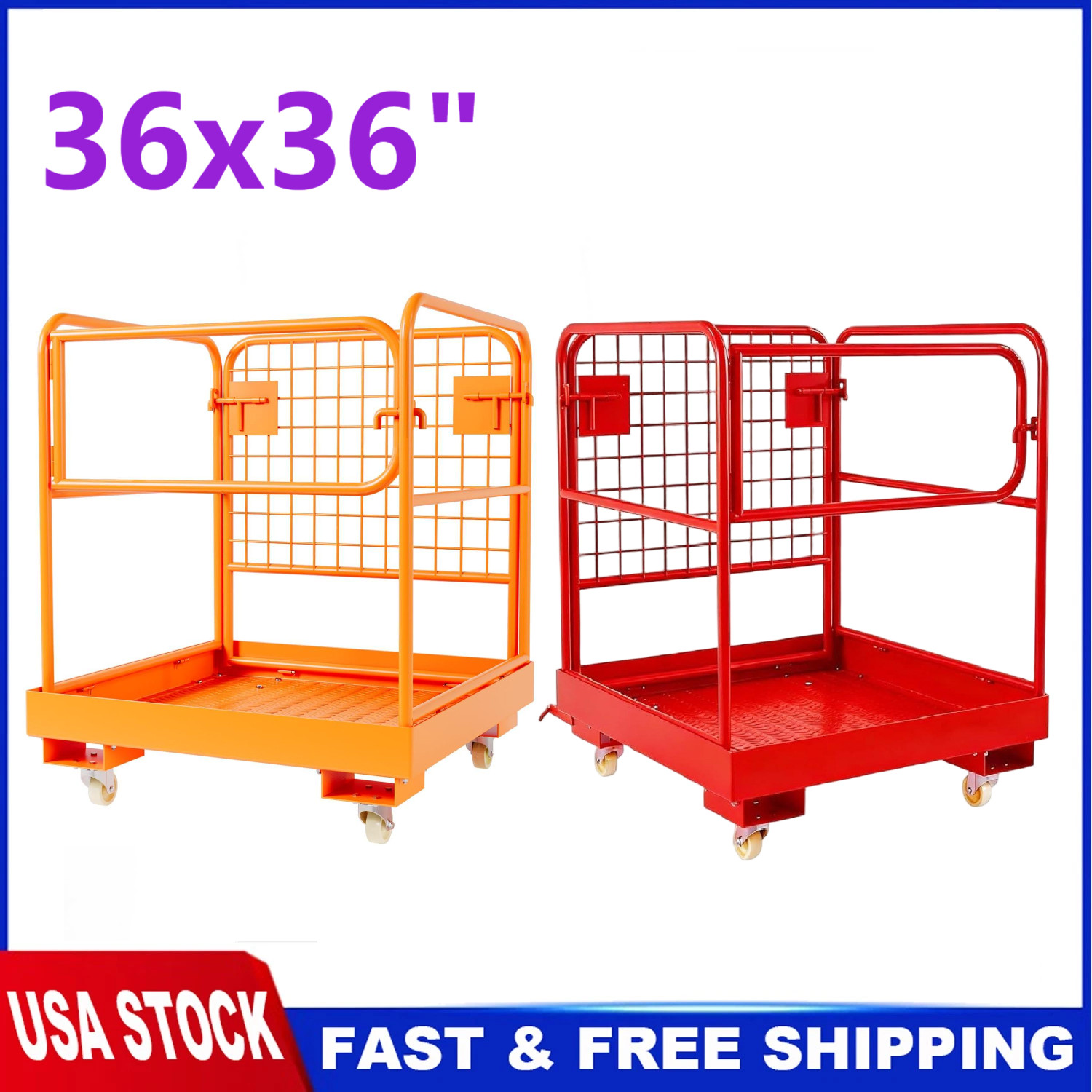 36x36'' 1200lb Forklift Safety Cage 4 Wheels Steel Man Basket FOR Lifting Loader