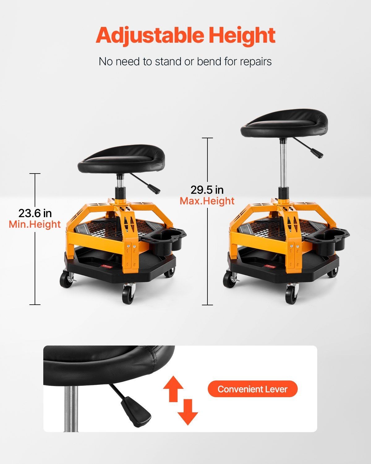 Rolling Shop Stool Heavy-Duty Garage Work Seat 300 lbs Load with Caster