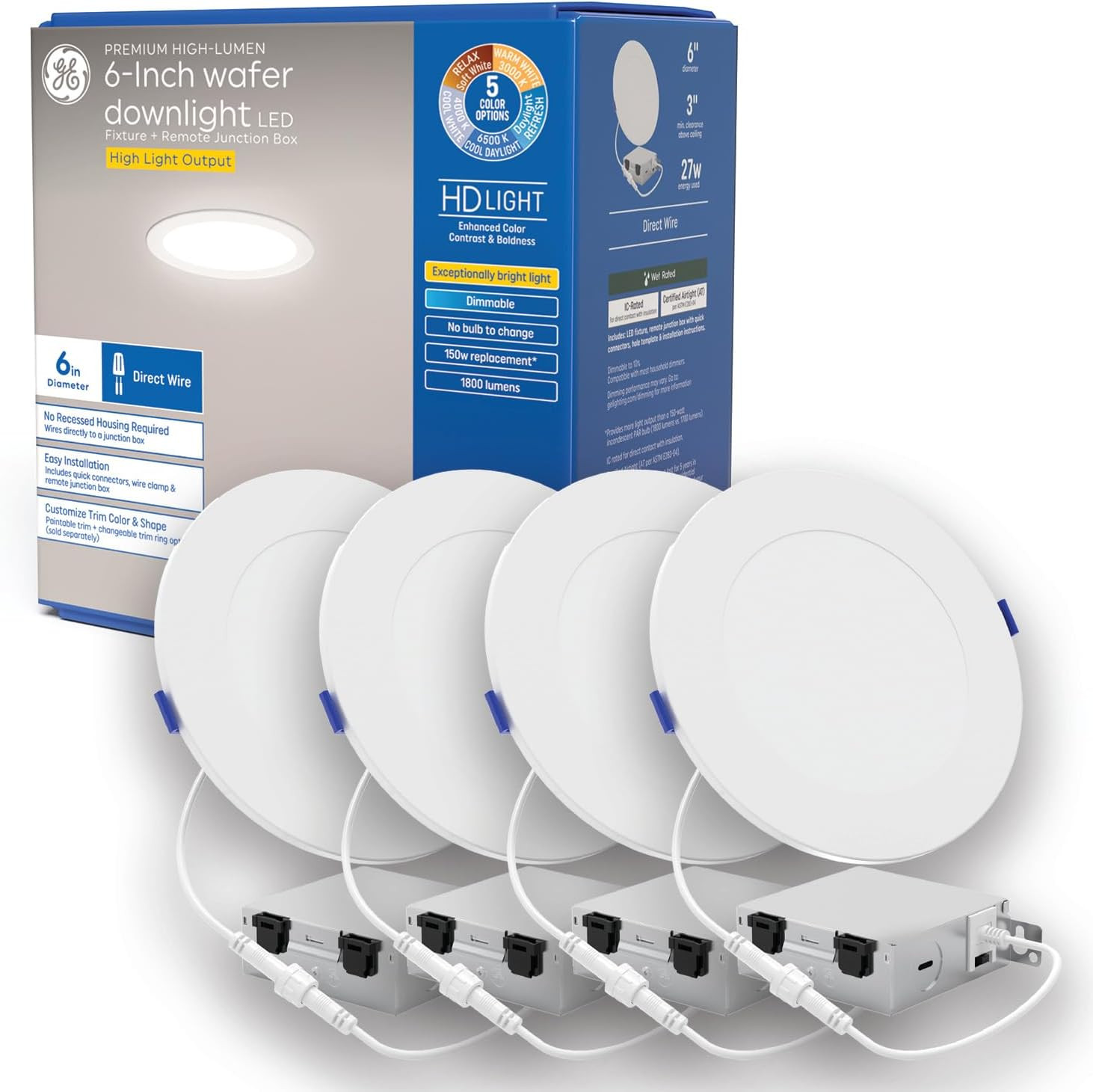 Premium 6" Color Select LED Downlight - High-Lumen Ceiling Light (4 Pack)