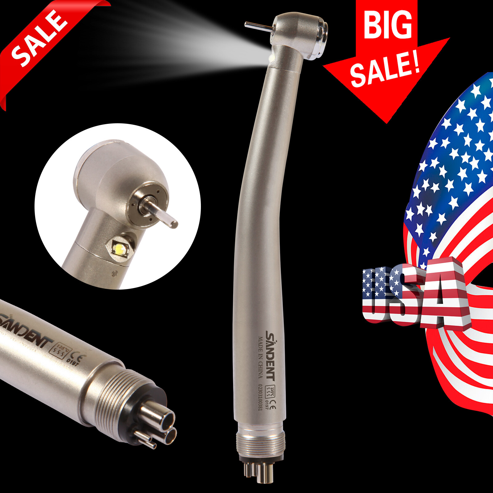 KAVO Style Dental LED Fiber Optic High Speed Handpiece 3 Spray 4 hole