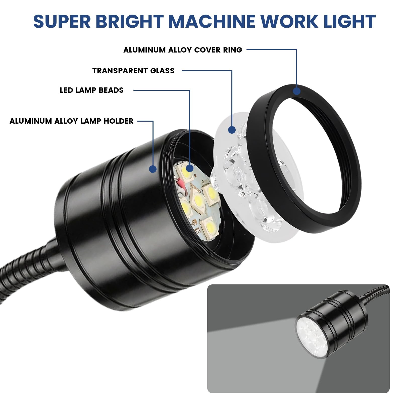 5W Magnetic Work Light,6000k Machine LED Work Light with Flexible Gooseneck a...