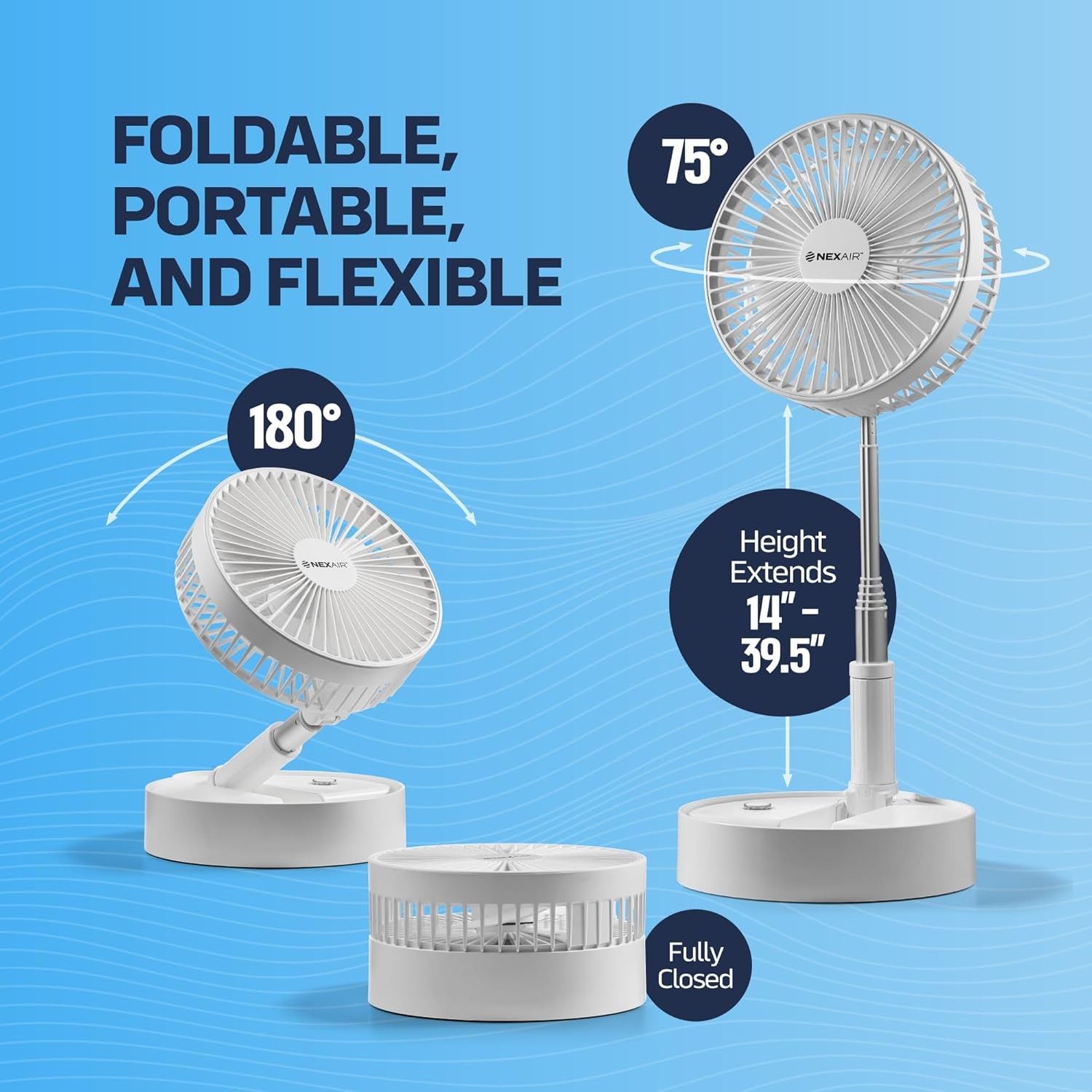 8" Foldable Fan, Oscillating 4 Speed Portable Fan Adjustable Height