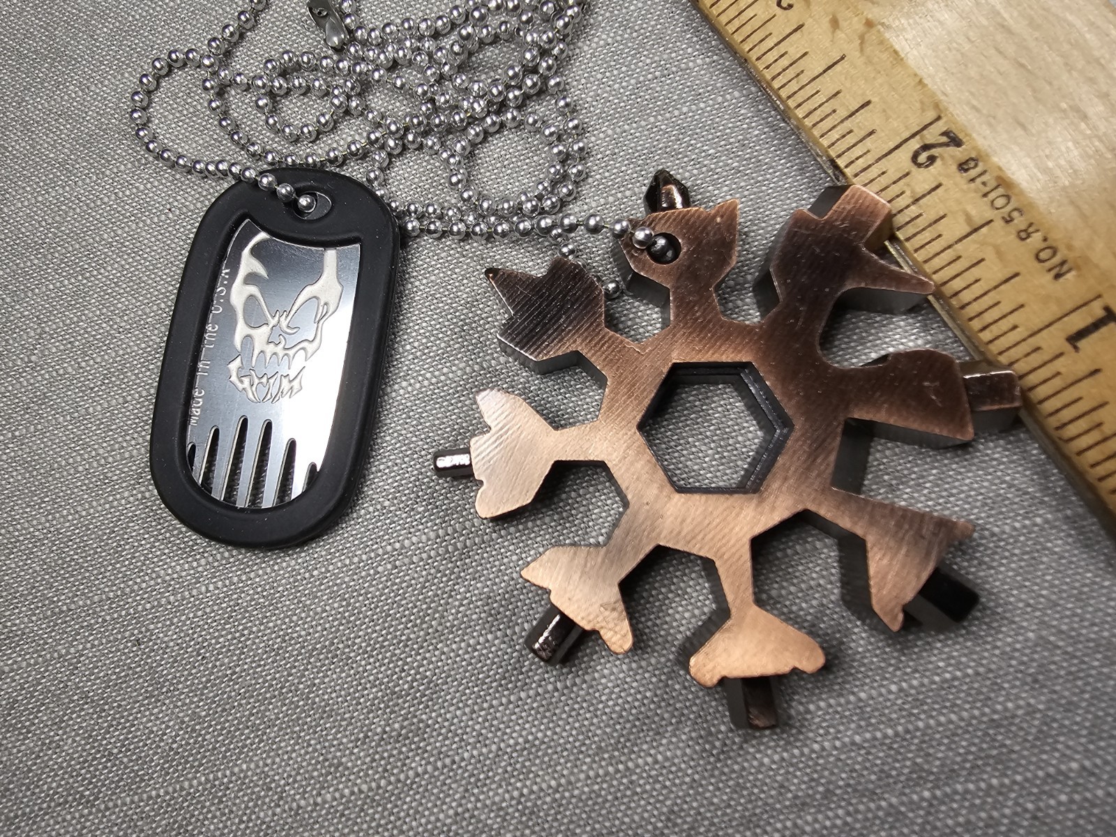Vintage Necklace Tools Snowflake & Dog Tag Fork Edc Survival Tools Gift D10