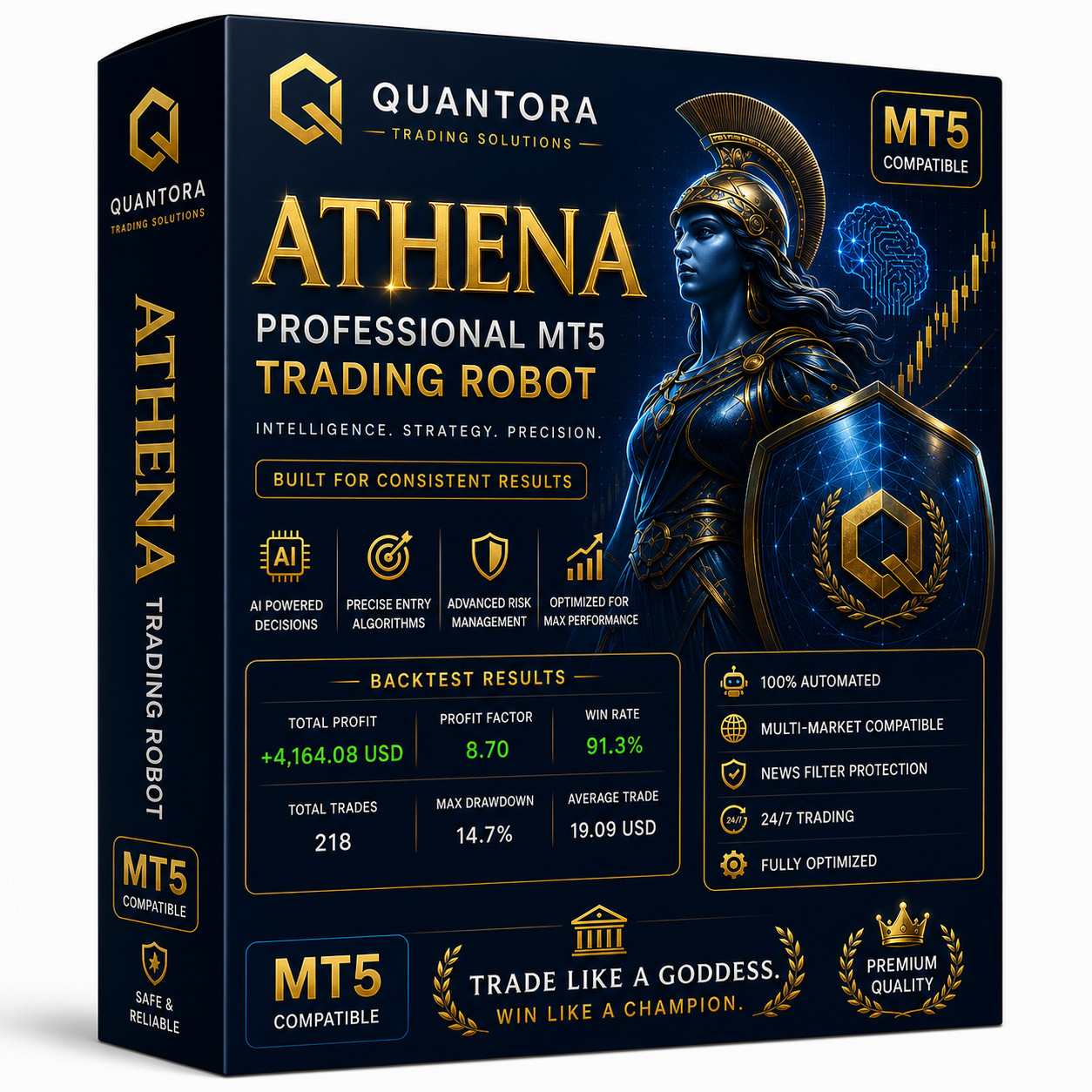 Quantora Athena EA | MT5 Gold Trading Robot | XAUUSD Expert Advisor