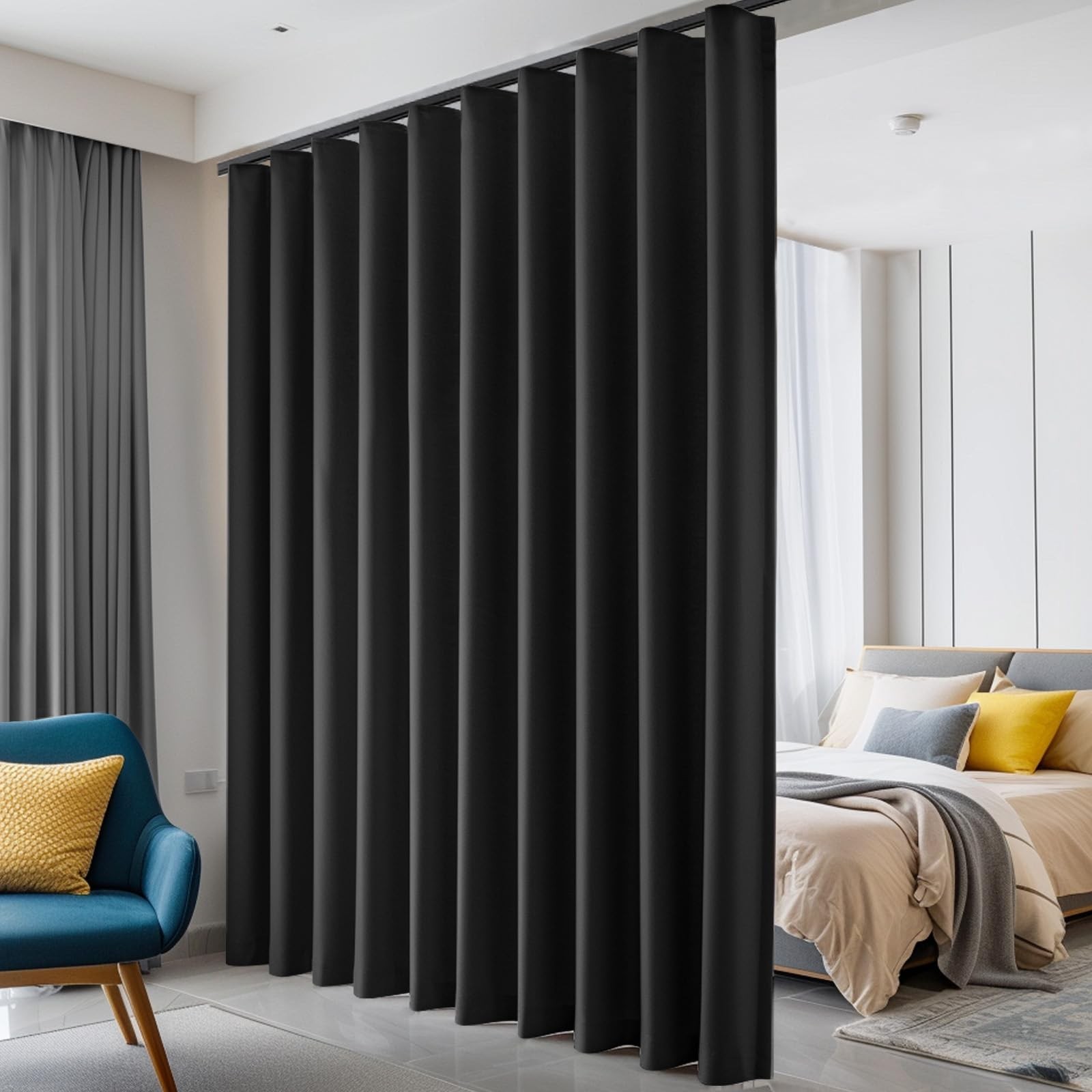 Room Divider Curtains, Blackout Ceiling Track Curtains with Hook Sound Proof ...