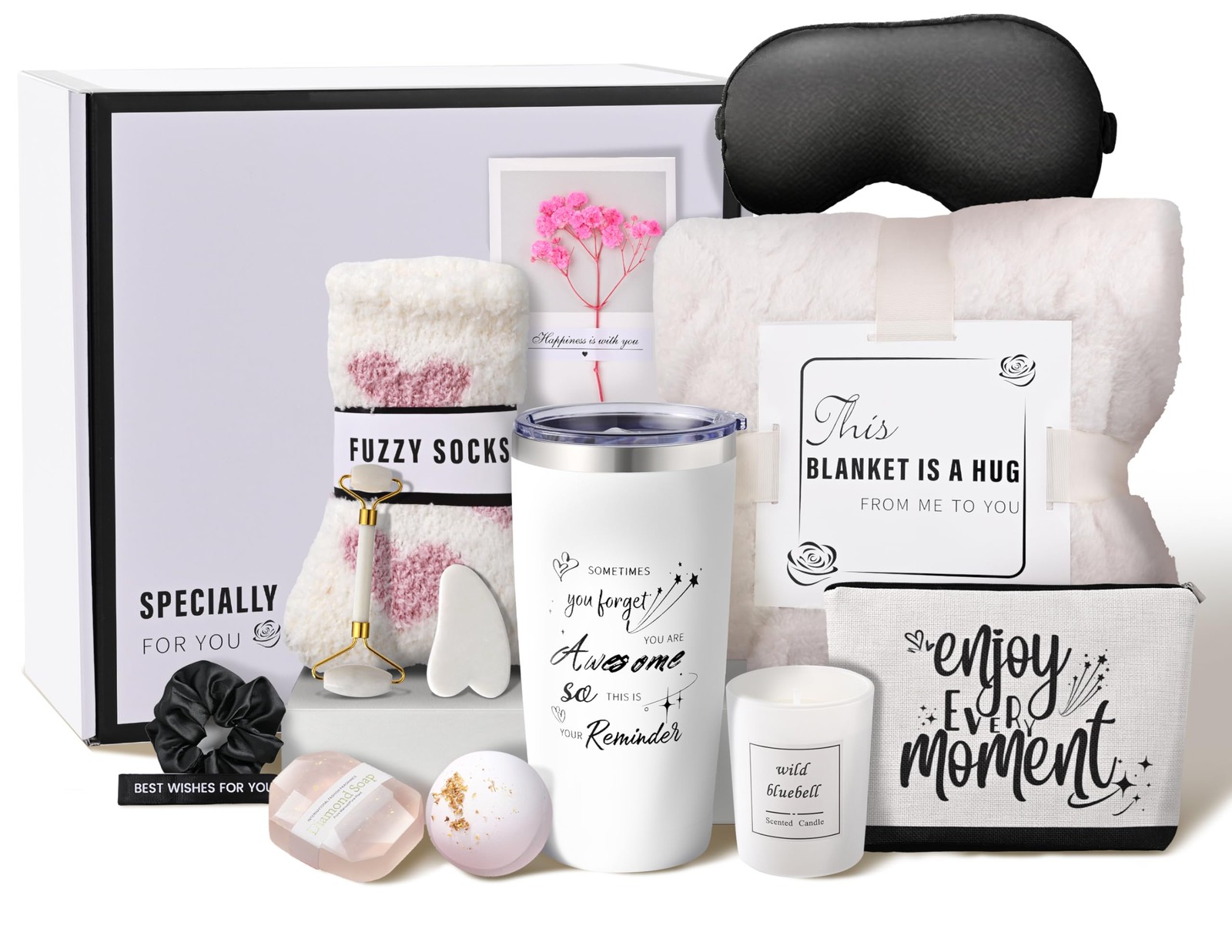 Birthday Gifts for Women Self Care Package Gifts With Off White Blanket Get W...