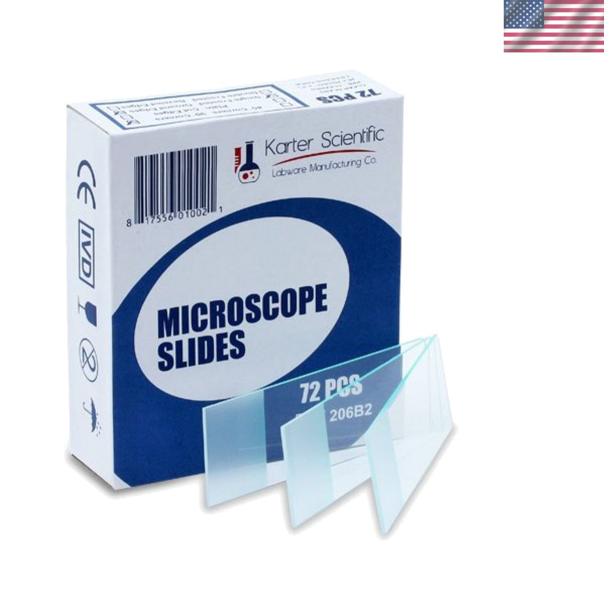 Microscope Slides, Ground Edges, Frosted, 90 Corners, 3x1, 206B2 Pack of 72