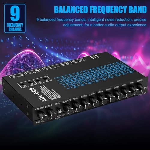 Car Audio Equalizer, Car Graphic Equalizer EQ W/Front, Rear + Sub 9-Band