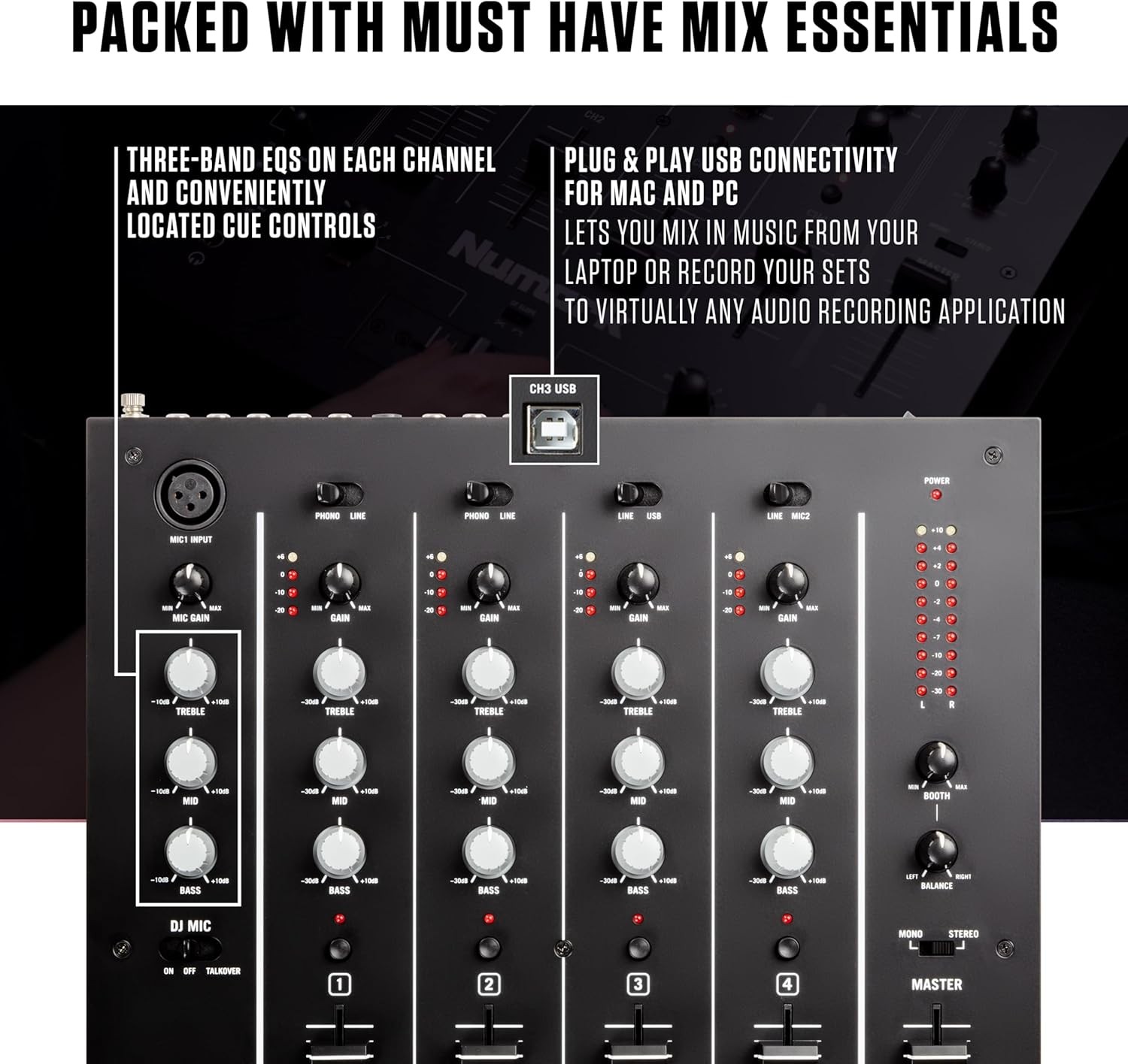 Numark M6 USB 4 Channel DJ Mixer Built In Audio Interface