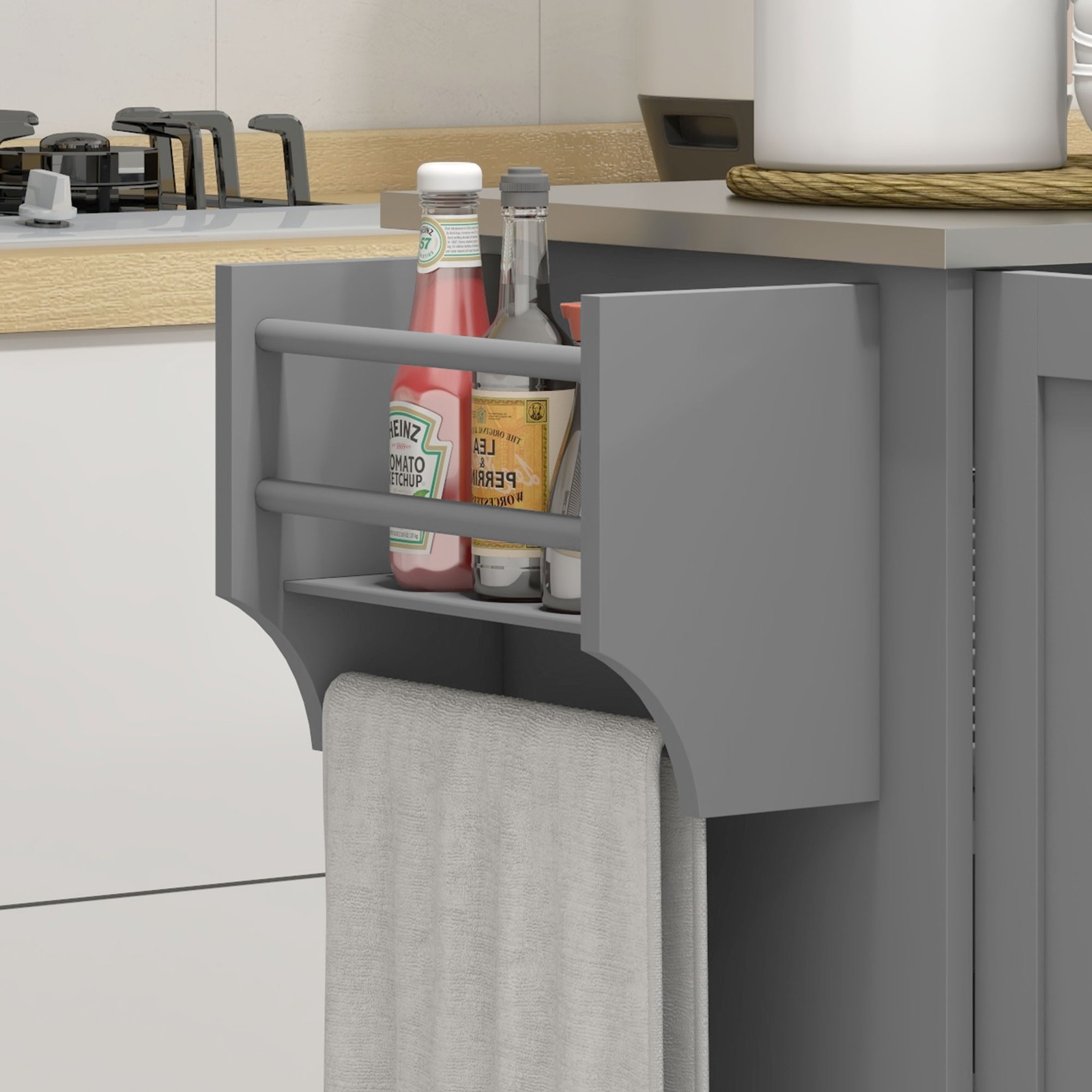 Rolling Kitchen Cart with Stainless Steel Top - Storage Drawer, Adjustable