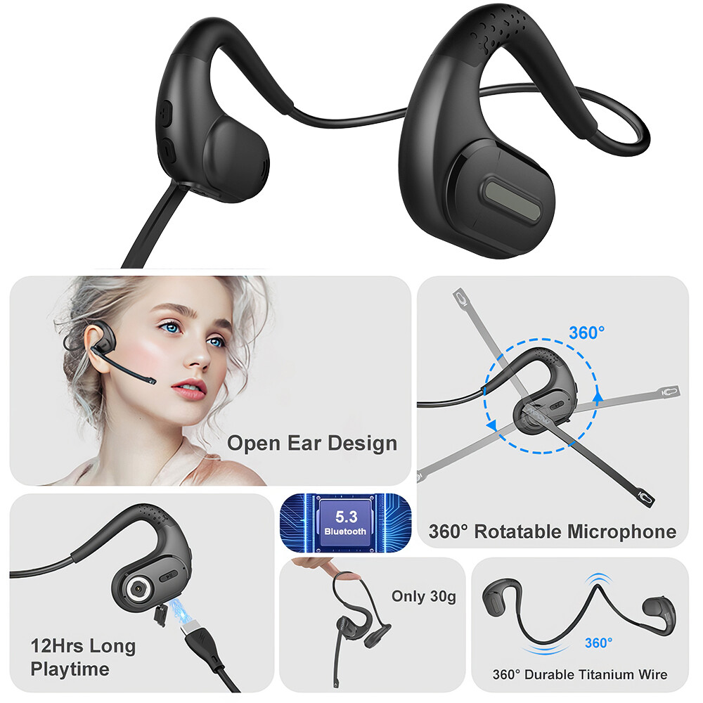 MPOW Bluetooth Headset with Removable Microphone for Office Meeting Running