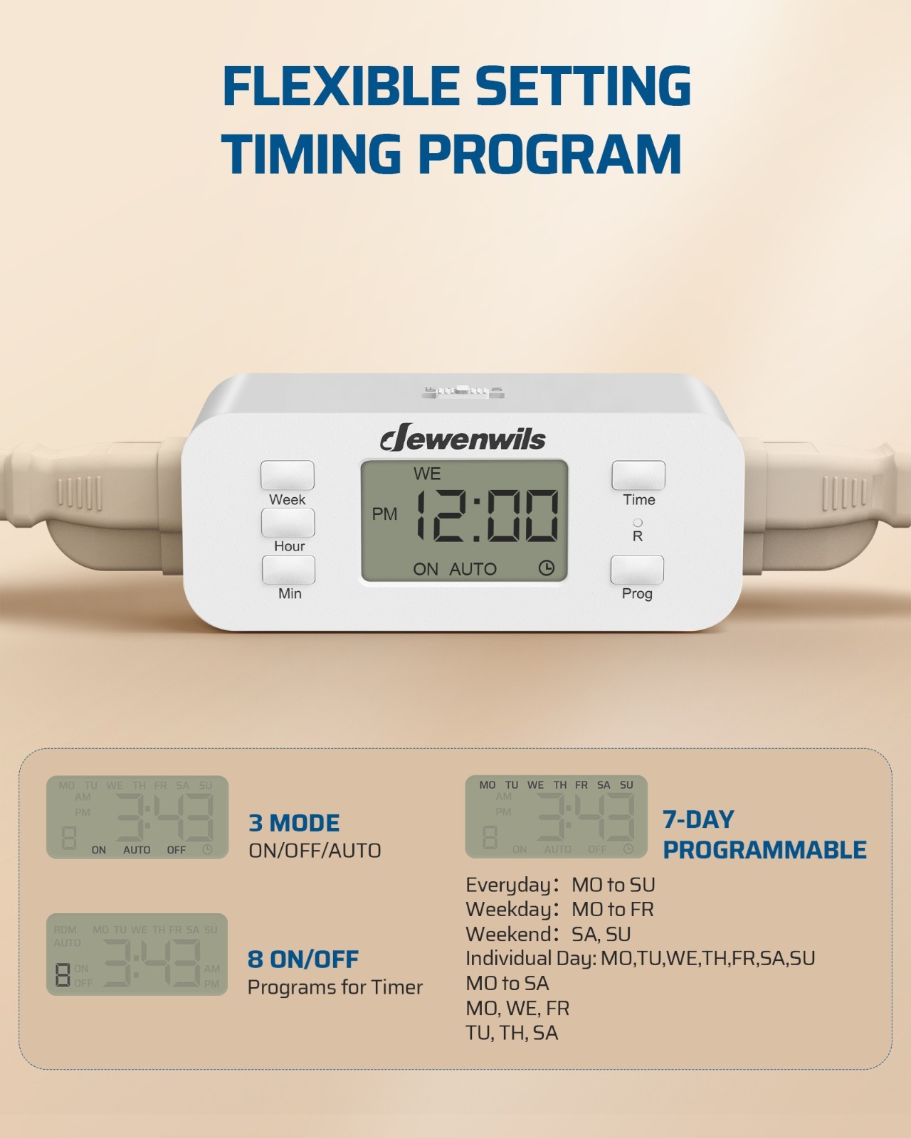 DEWENWILS Digital Timer for Pets & Home, 2-Pack, Dual Outlet, 7-Day Cycle