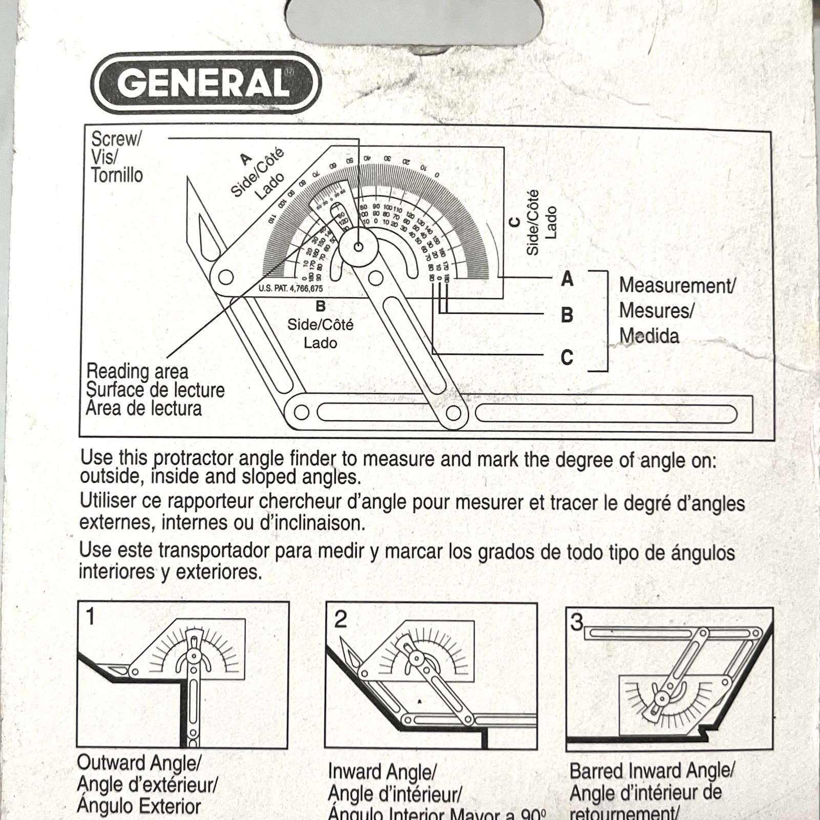 New Old Stock GENERAL TOOLS No.29 Plastic General Purpose Protractor – USA Made.