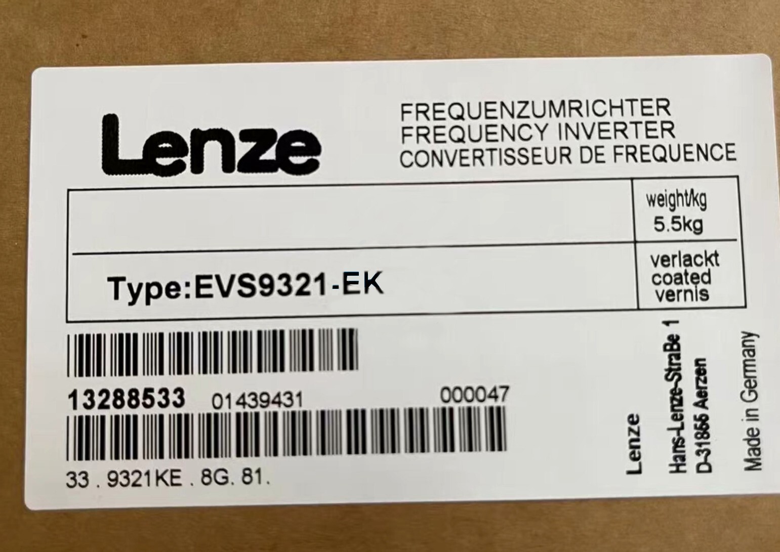 EVS9321-EK IPCS New Sealed Original Lenze EVS9321-EK Frequency Inverter