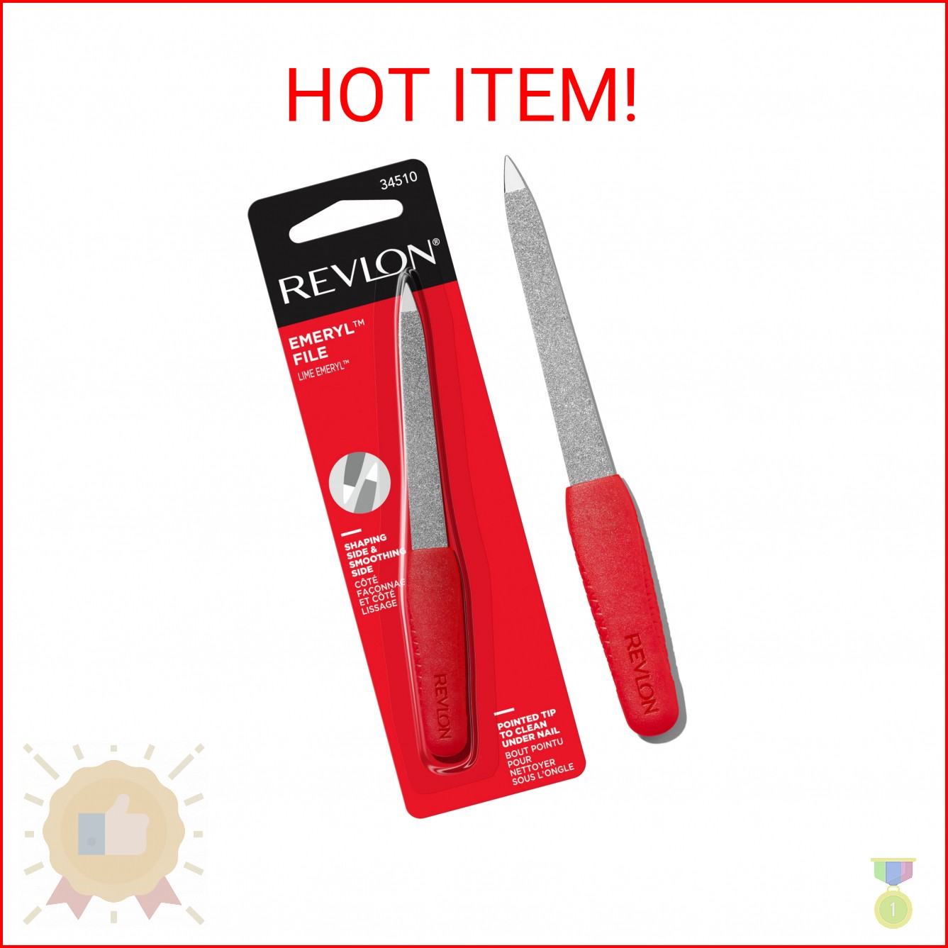 Revlon Emeryl File, Metal Nail Filer With Easy Grip Handle & Double-Sided Finger