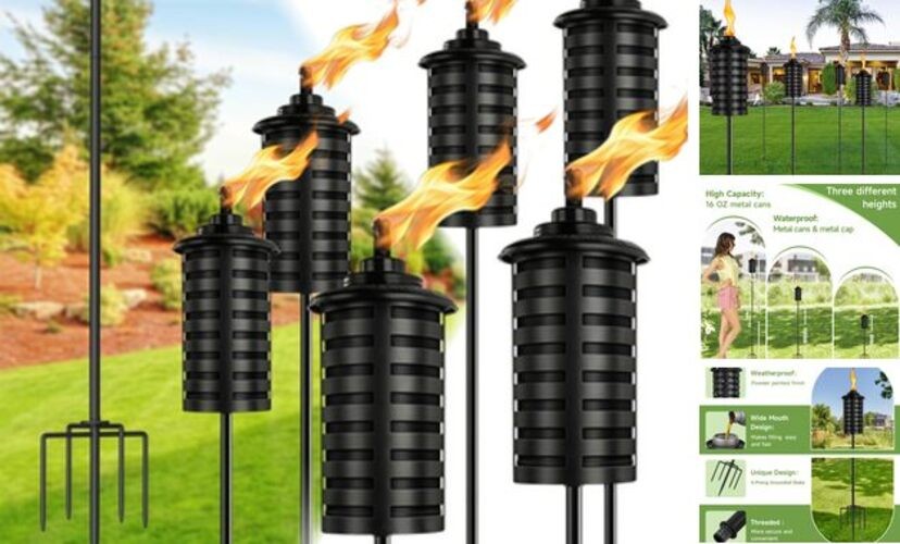 Upgraded Citronella Torches for Outside Set of 6, 16 Oz Outdoor Garden Black