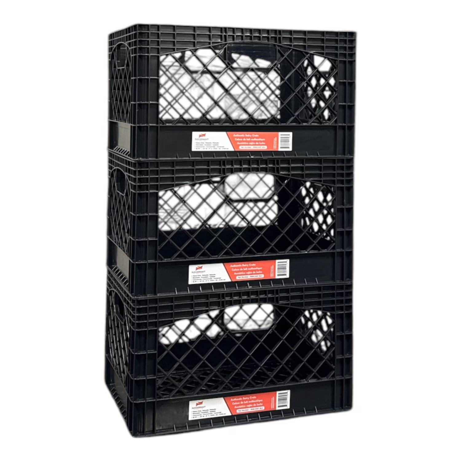 Juggernaut Storage 24QT Plastic Heavy-Duty Milk Crate, Black, 3 Pack