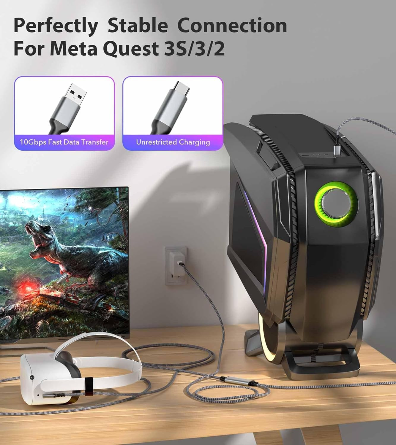 Link Cable 16FT for Meta Quest 3S/3/Quest 2/Pro,Pc VR Link Cable with Separate U