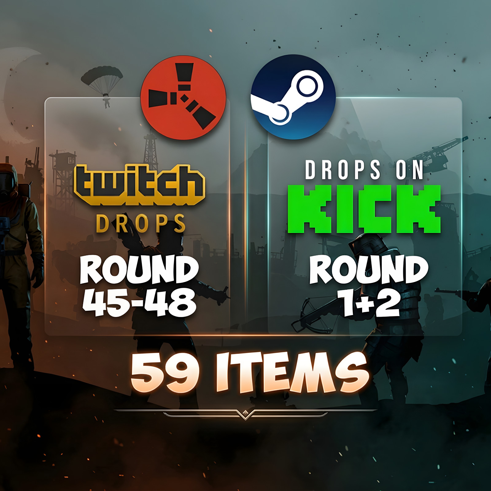 Rust Twitch & Kick Drops - All Available Rounds - 59 Items/Skins