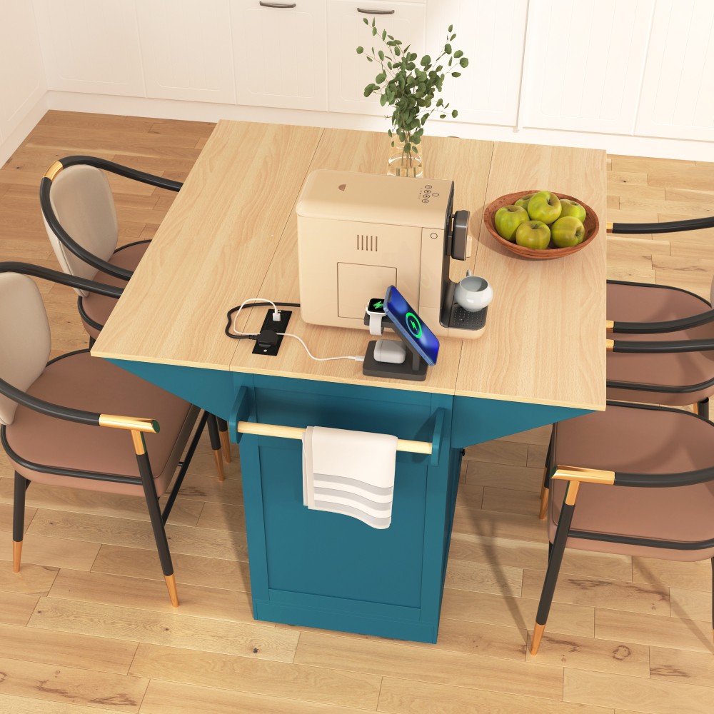 55.7'' Large Kitchen Island with 2 Drop Leaf,, Rolling Kitchen Cart on 5 Wheels
