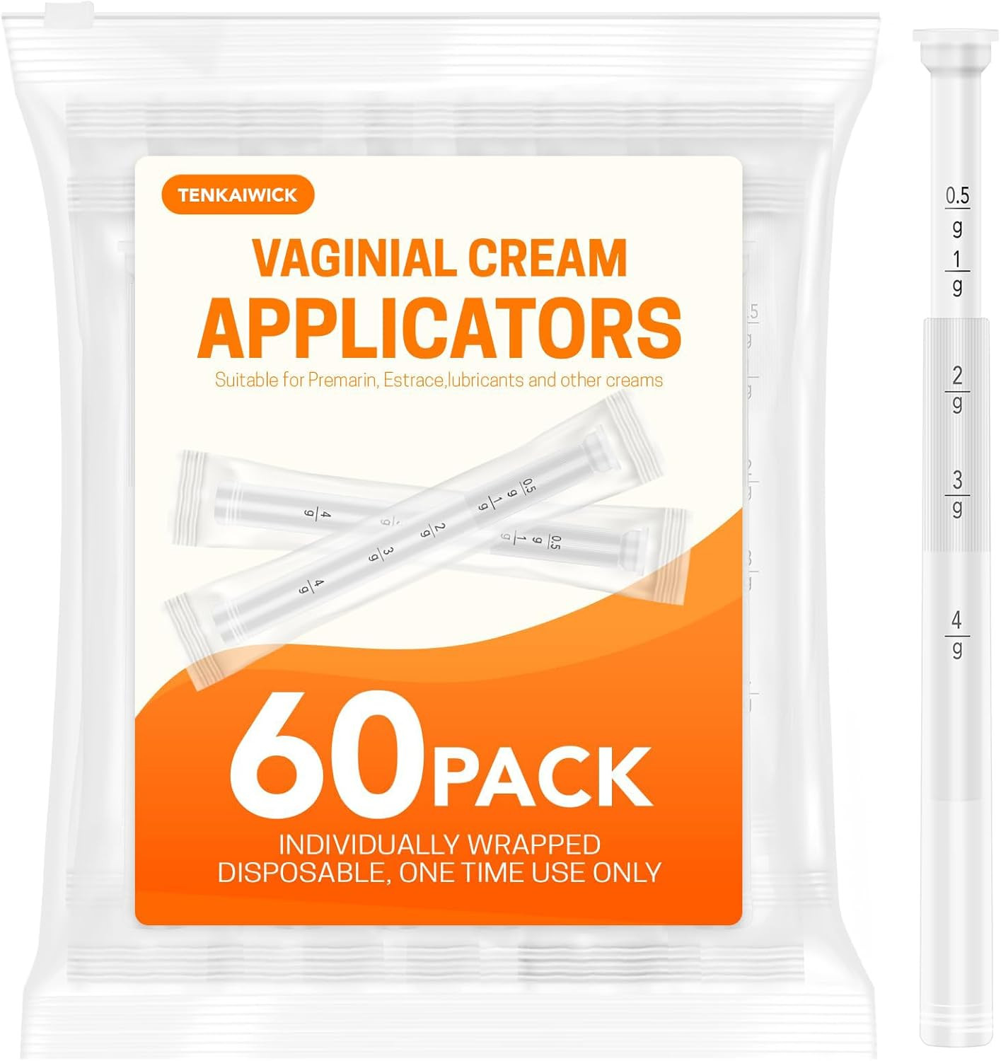 60 PACK Disposable Vaginal Suppository Applicator for Women, Fits Most Lubricant