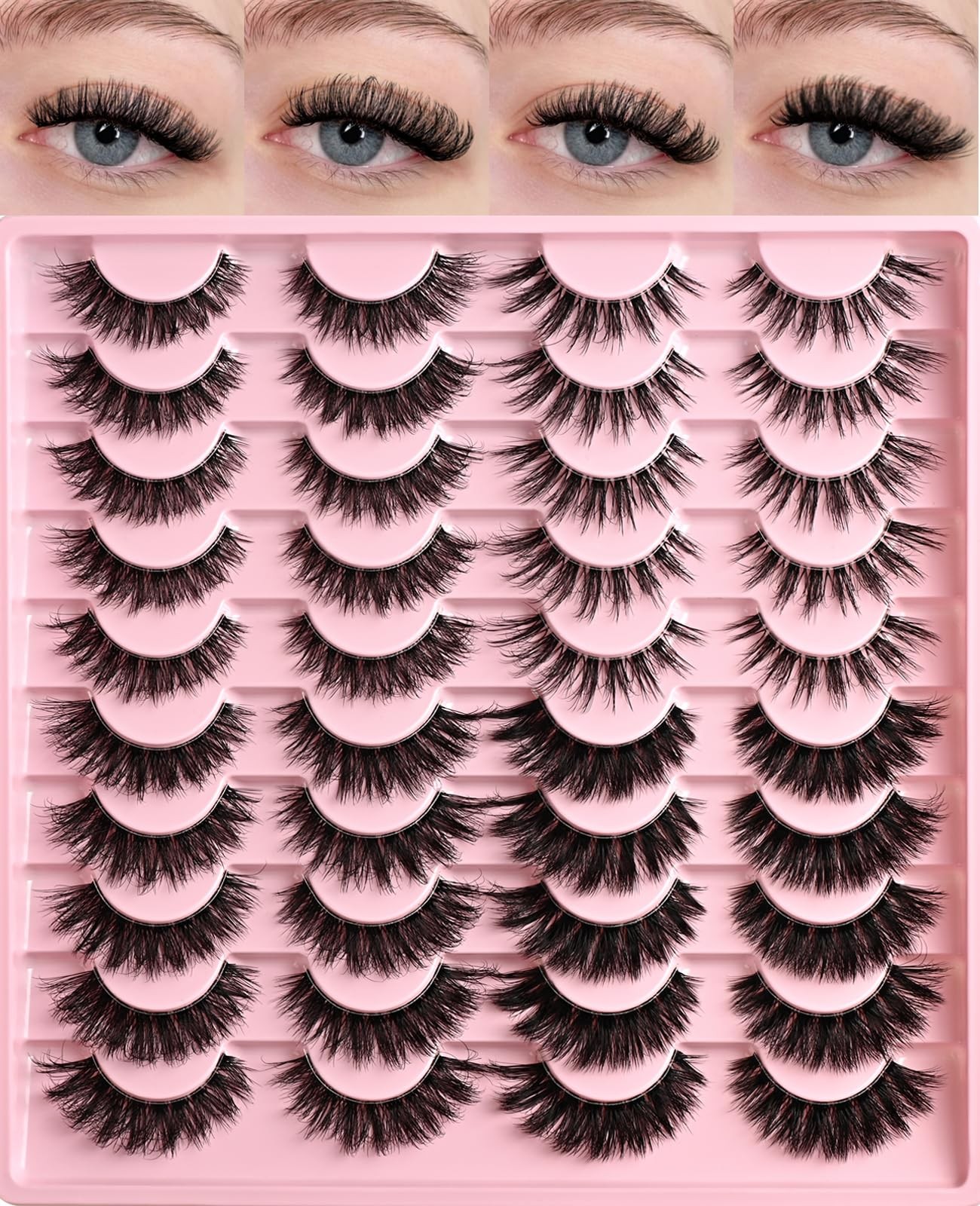 FARRED Lashes Wispy False Eyelashes 4 Styles Cat 20 pair (Pack of 1), Black