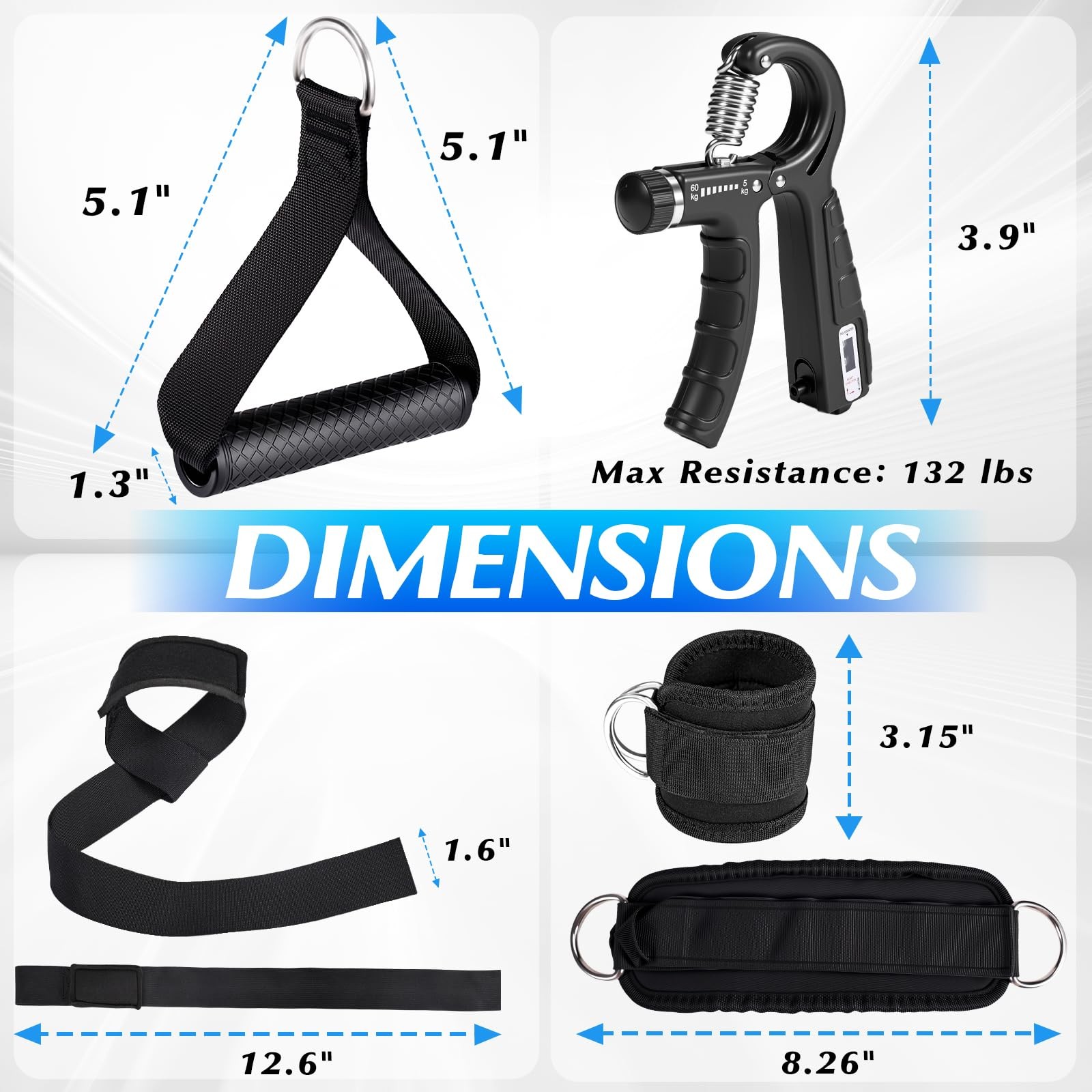 10-in-1 Cable Machine Attachments Set for Gym - Includes Tricep Rope, V-Bar, Str