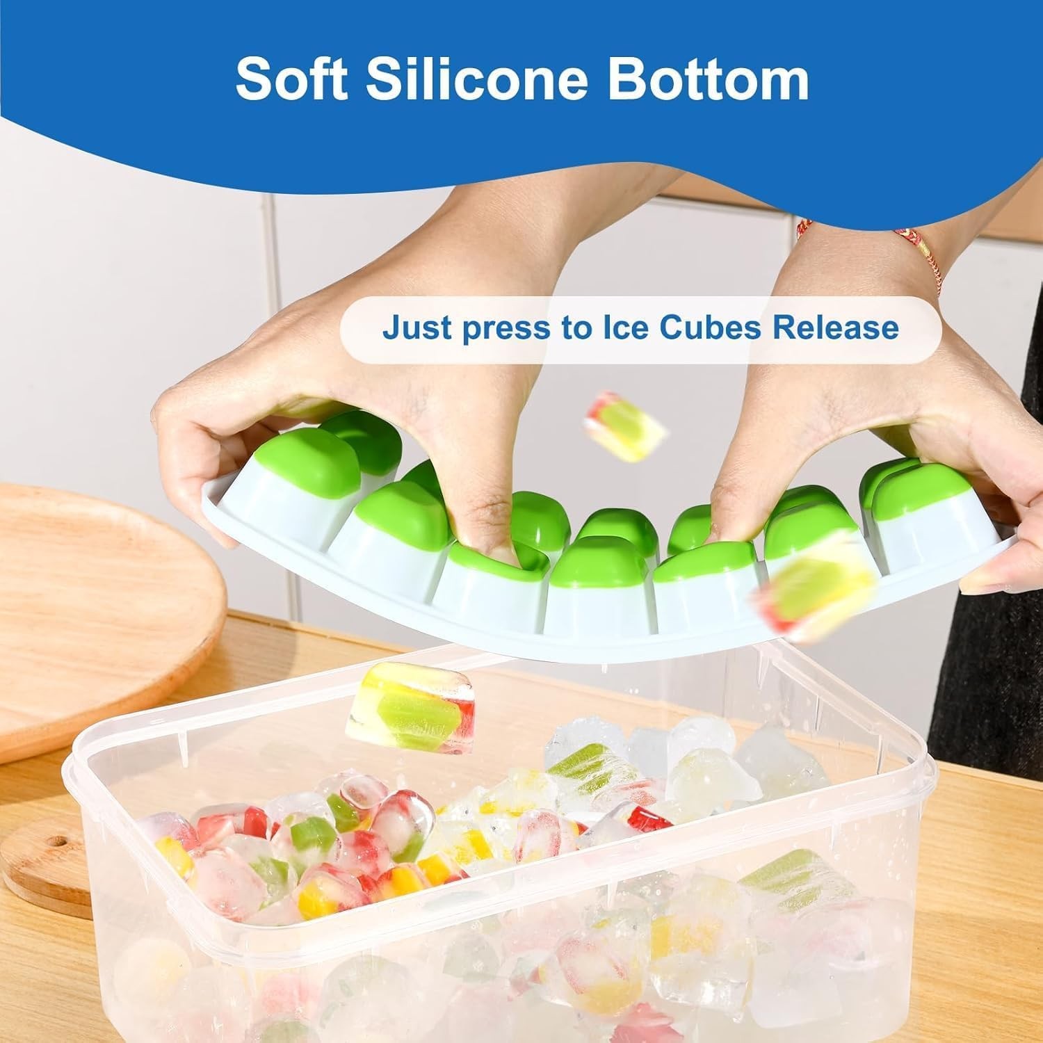 Ice Cube Trays for Freezer with Lids, 4 Pack 56-Cube Stackable Ice Trays, Easy-R