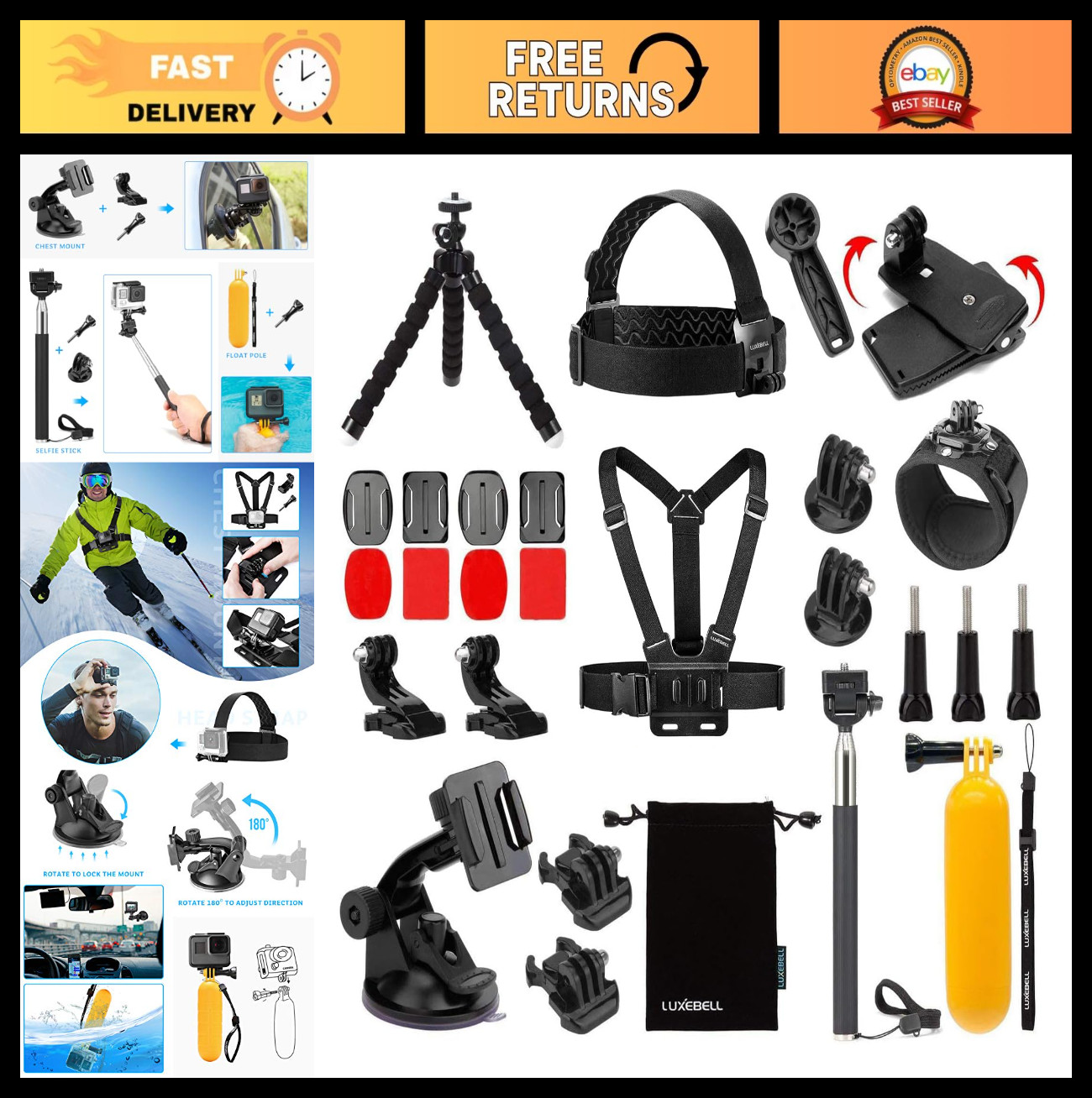 14-in-1 Action Camera Accessories Kit for 4K WiFi GoPro Hero & AKASO EK5000/7000