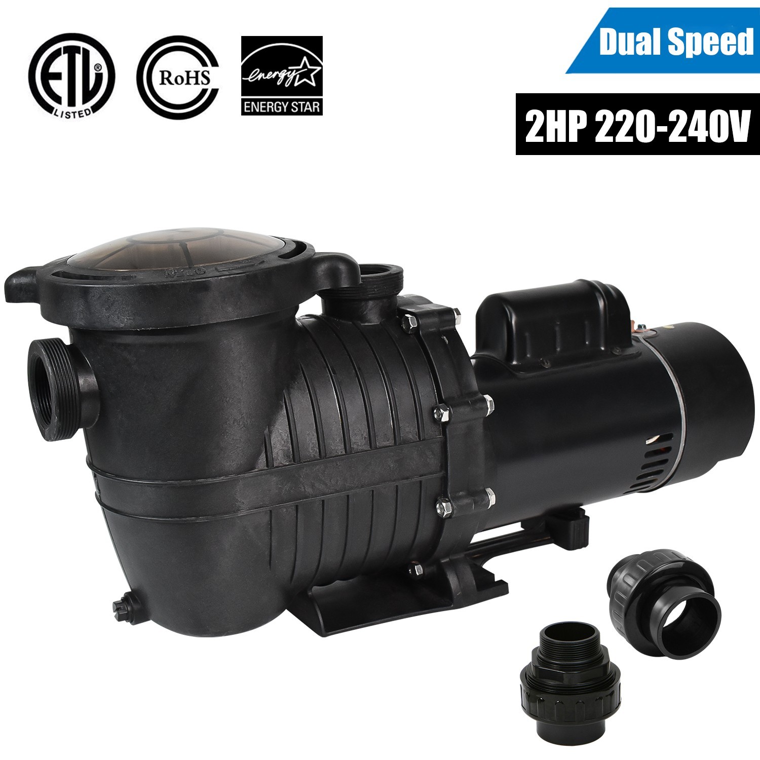 2HP Dual Speed High-Flo INGROUND Swimming POOL PUMP Strainer Energy Saving 230v