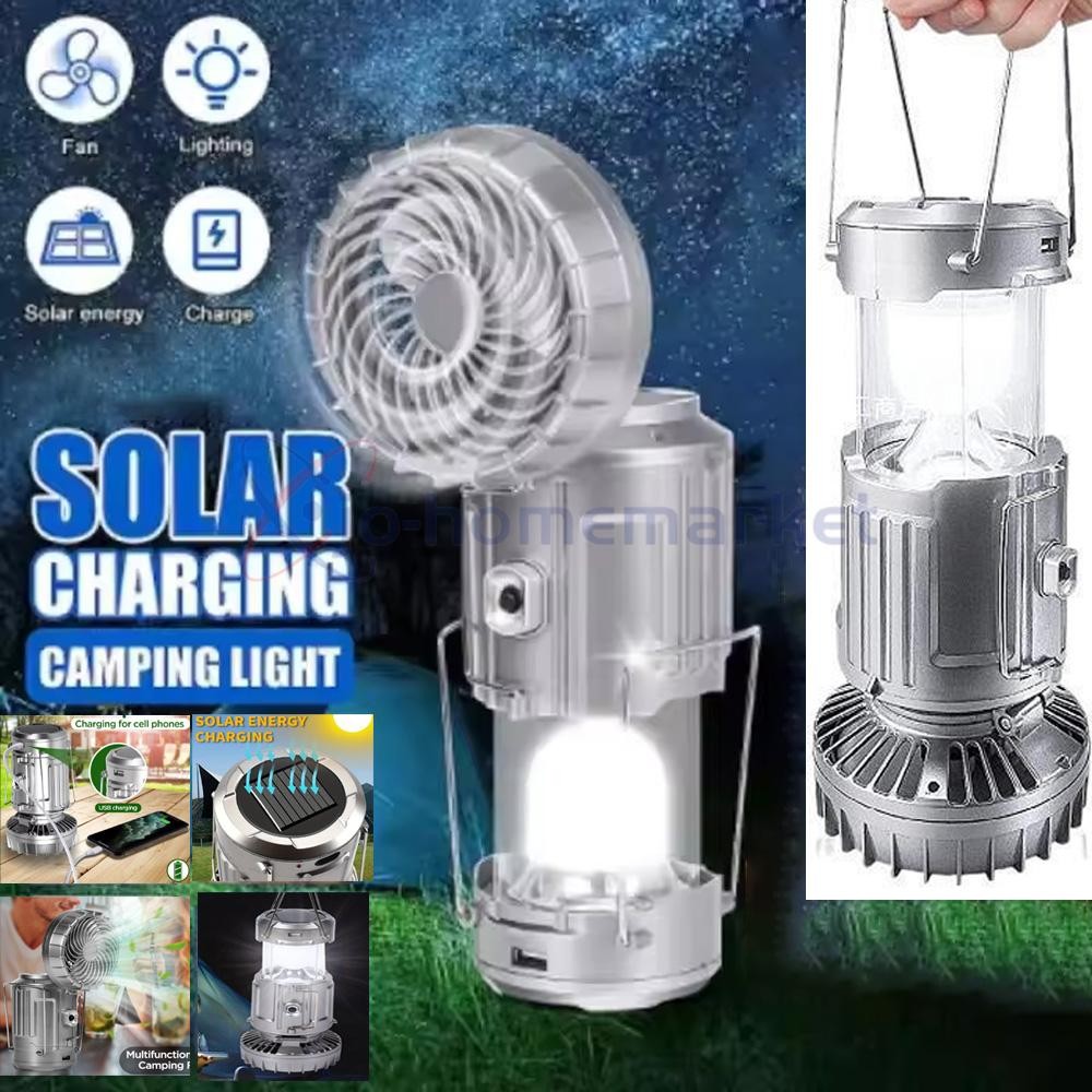 Solar Charging Camping Light Adjustable Fan Outdoor Lantern Rechargeable Lamp