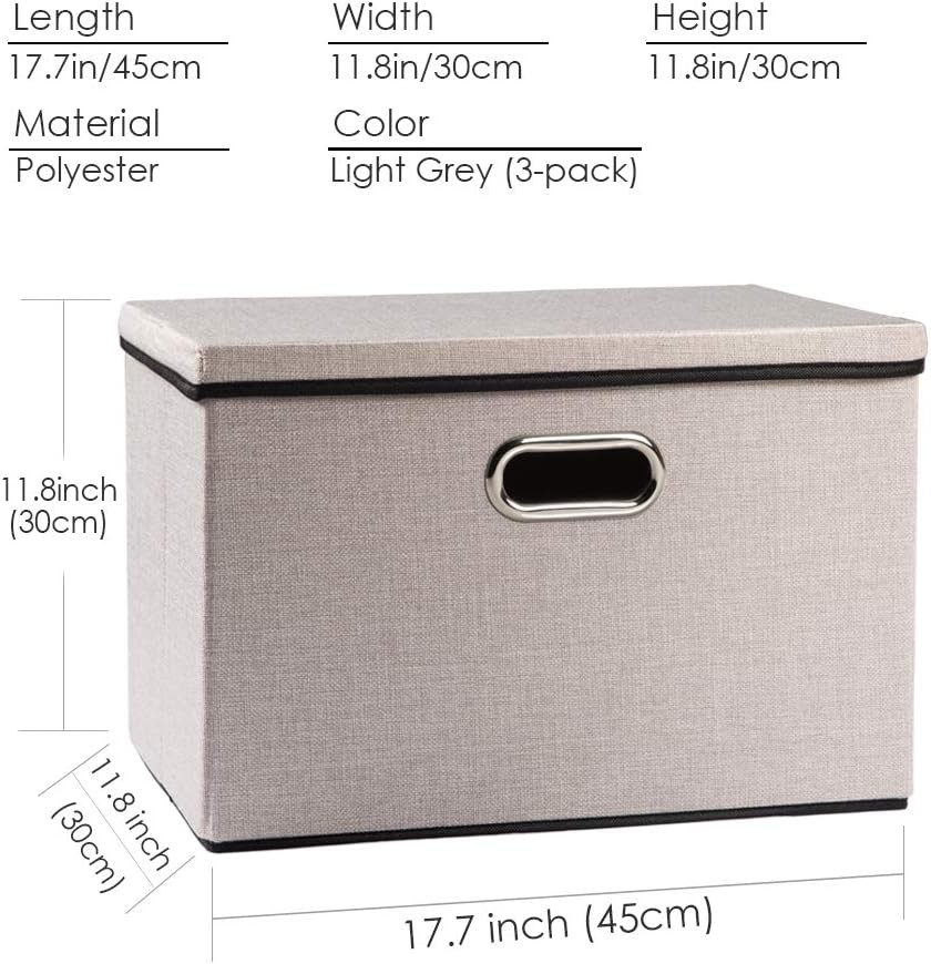 Large Foldable Storage Bins W/ Lids [3-Pack] linenFabric Decorative Storage