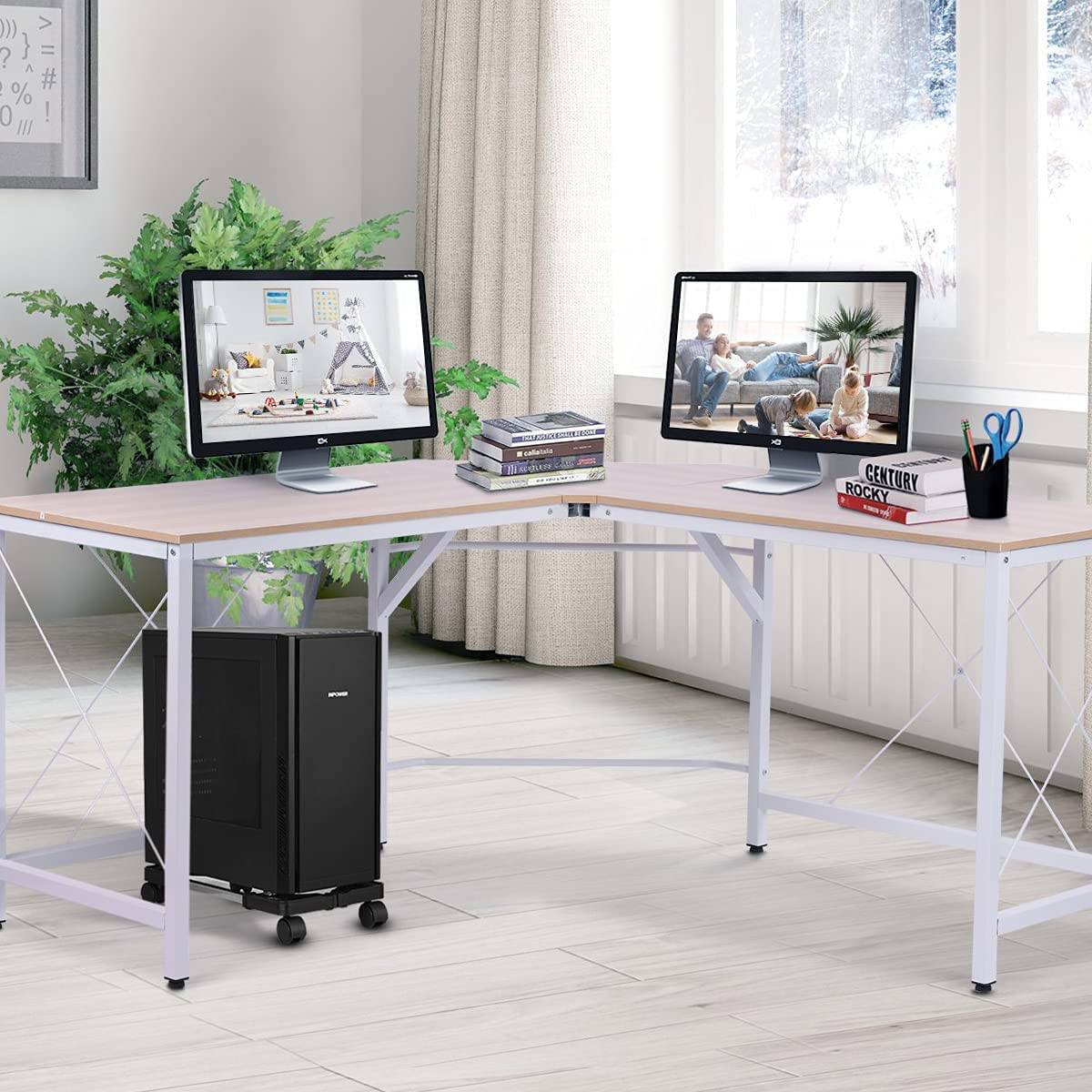 Computer Tower Stand, Adjustable Mobile CPU Stand with Rolling Caster Wheels