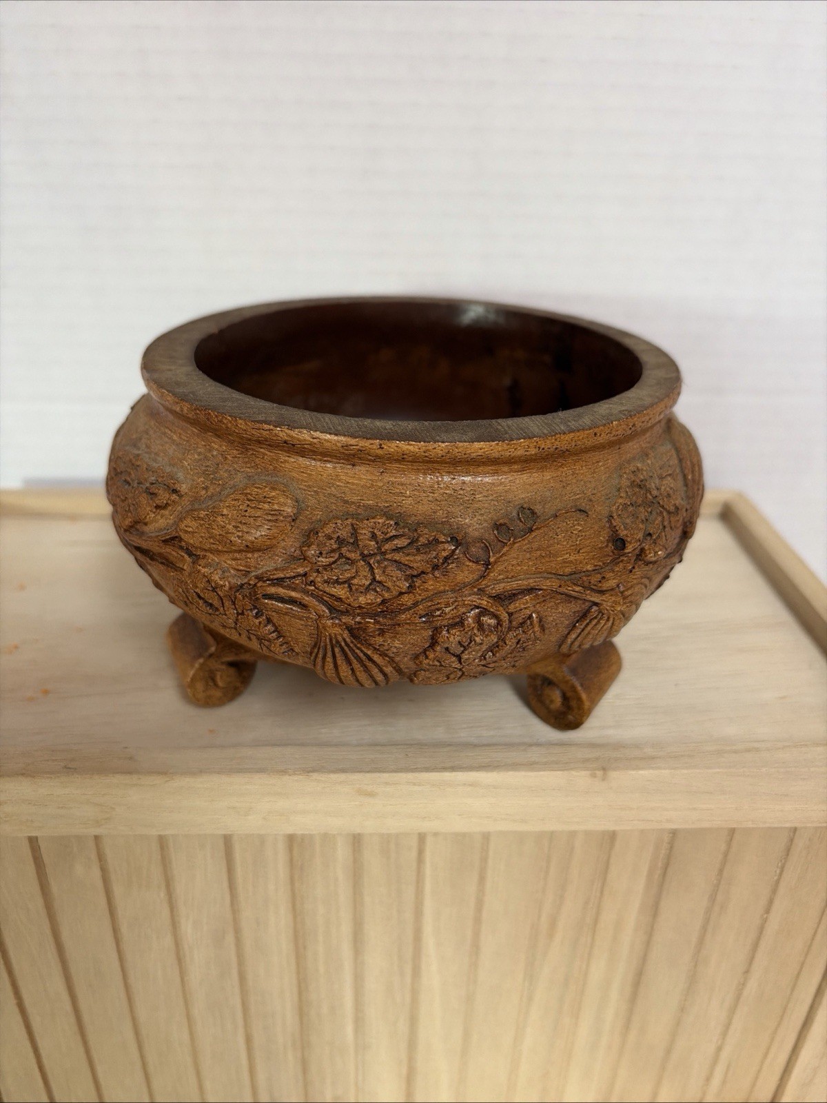 Vtg FTD USA Syroco Wood-look Squash Vine 3 Footed Planter 5.5x3.5” EUC