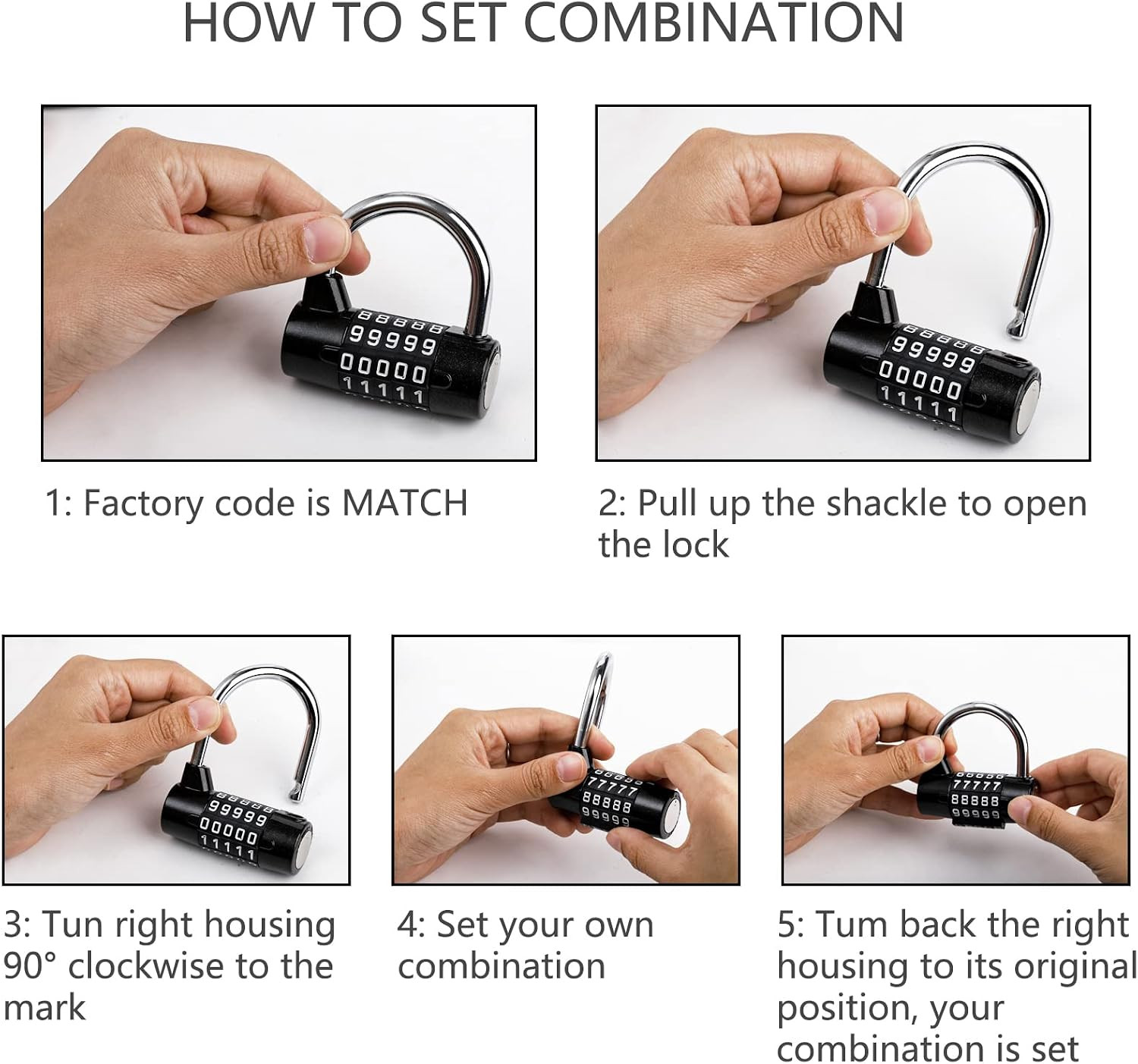 2 Pack 5-Digit Horizontal Combination Padlock, 5 Digit Combination Lock, Passwor