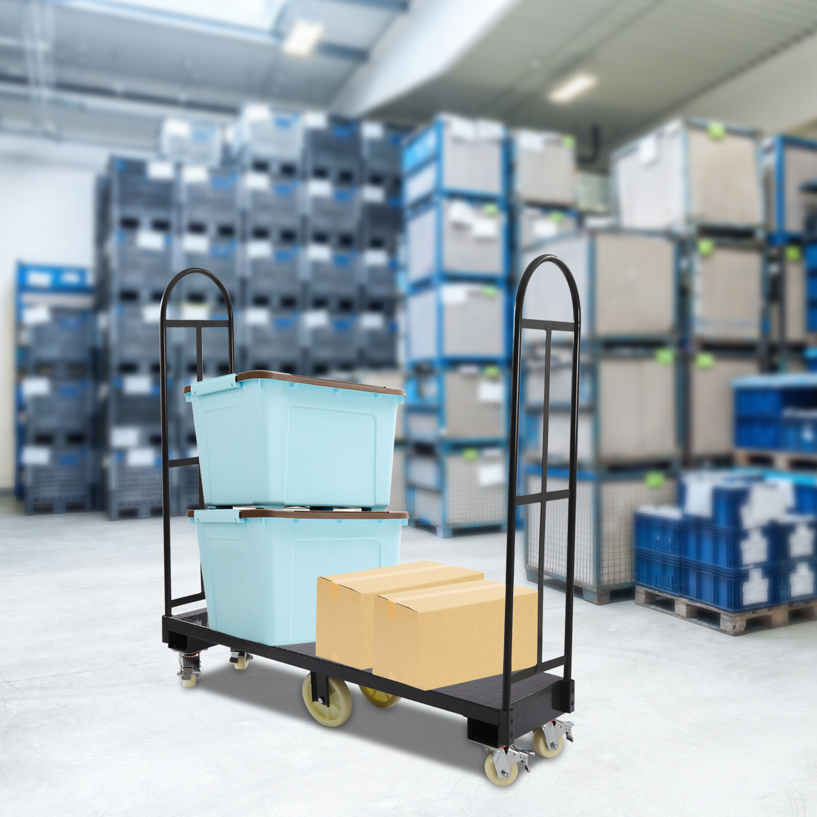 Heavy-Duty 64.6"x15.7" Steel Dolly U-Boat Utility Push Cart Platform Hand Truck