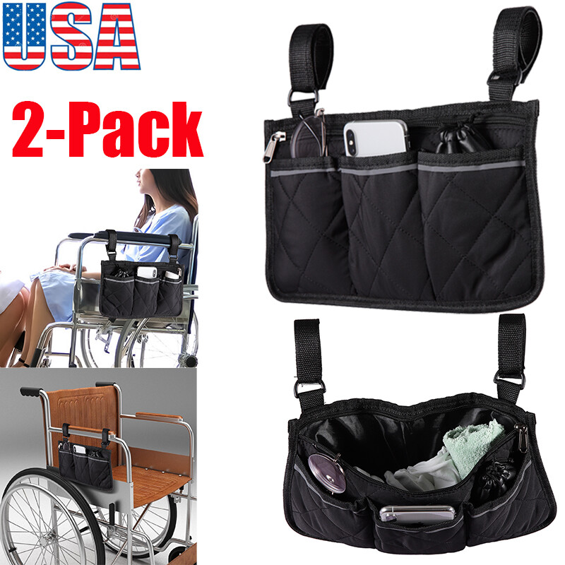 2X Wheelchair Side Pouch Storage Bag Organizer Holder  Pouch Armrest Storage Bag