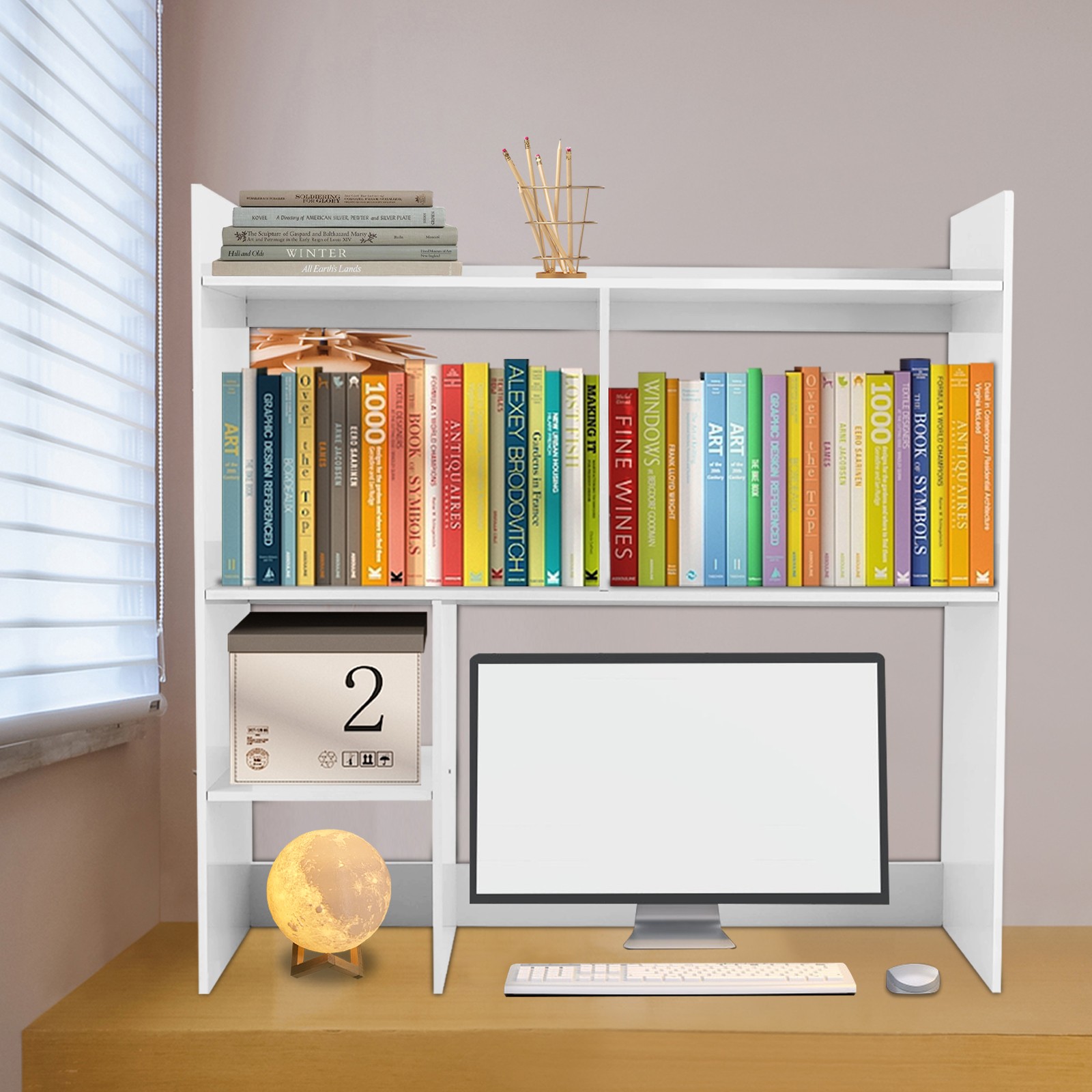 Desktop Bookshelf Plastic Desktop Storage Organizer 5 Grid for Office & Home