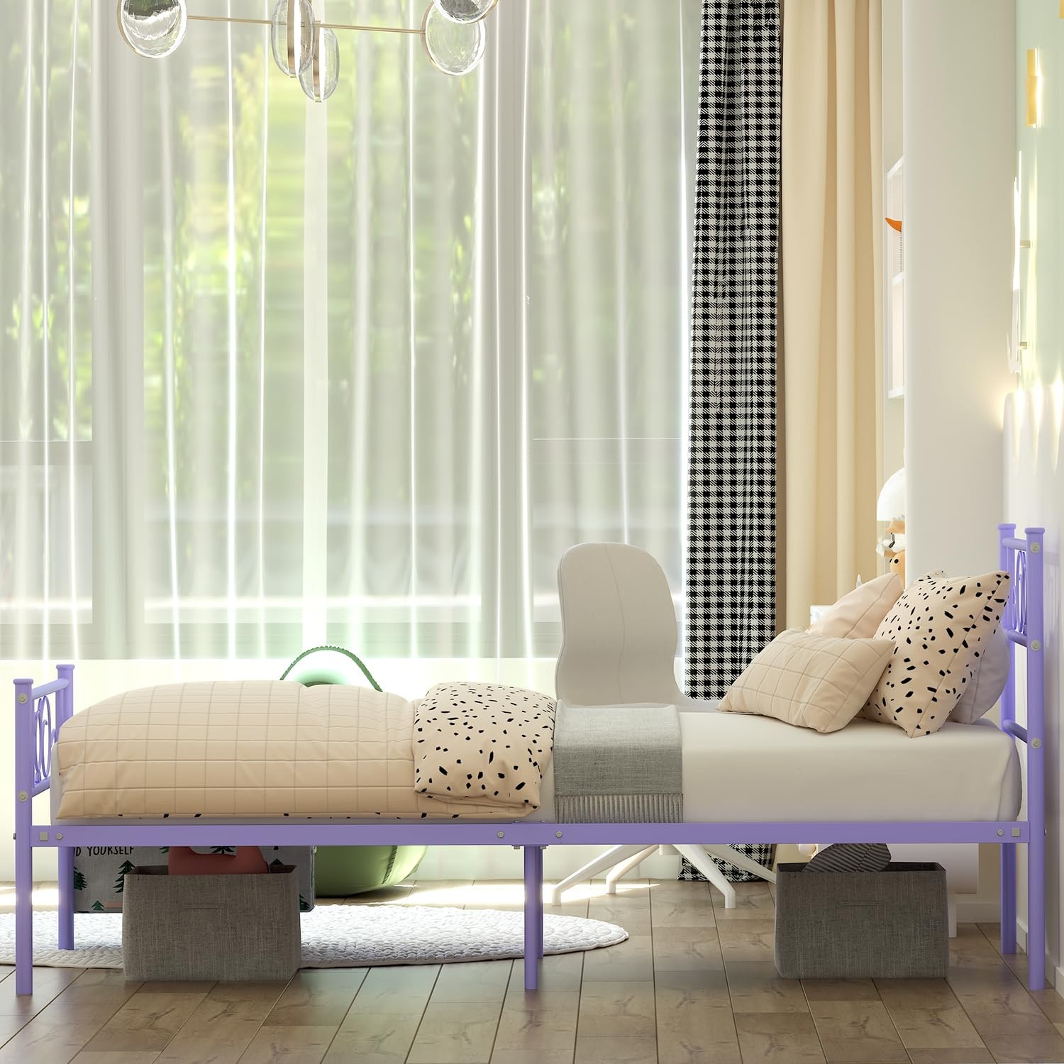 Twin Bed Frames Metal Platform Twin Size Beds Mattress Foundation with Headboard