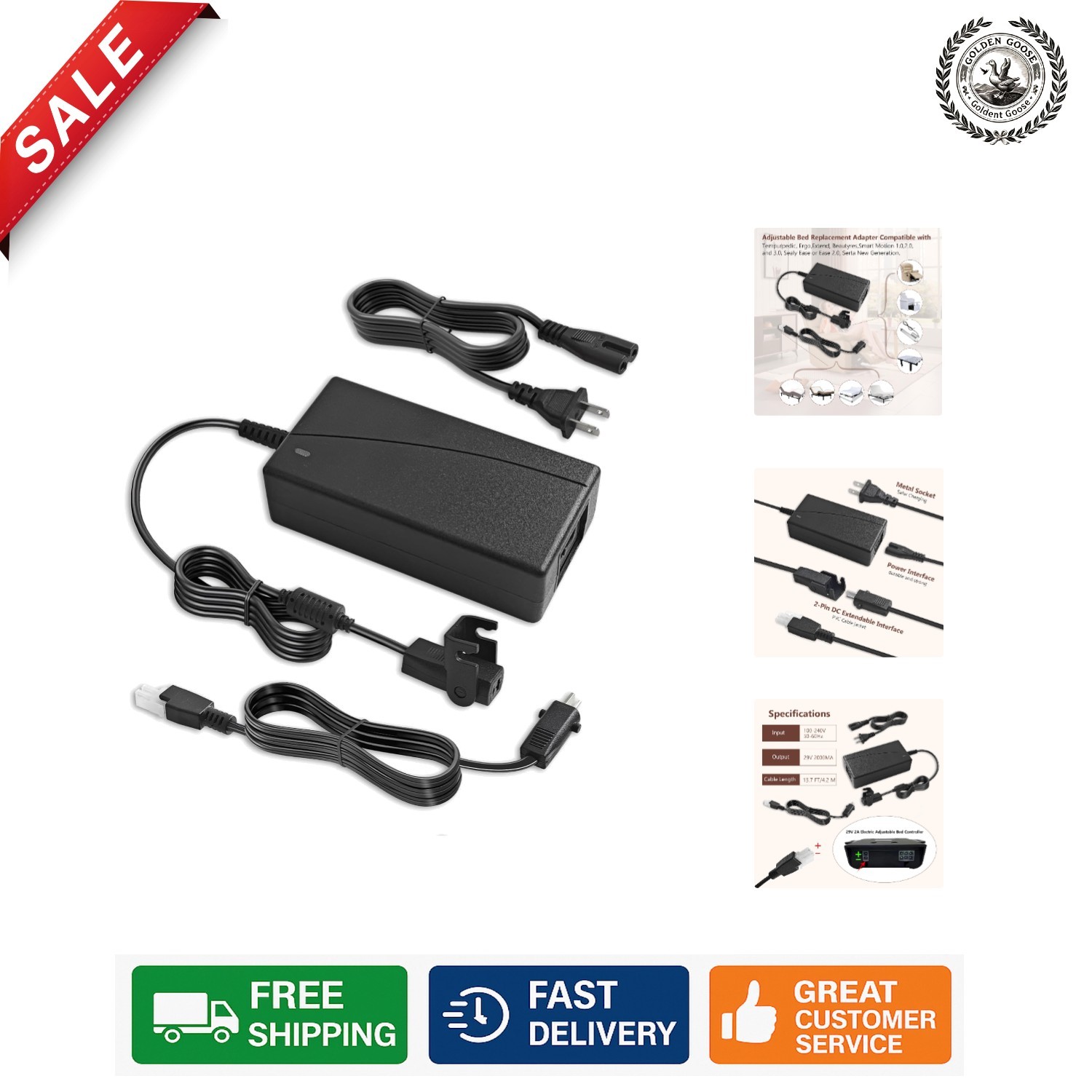 Reliable 29V Power Supply Adapter for Adjustable Beds - 58W with Safety Features