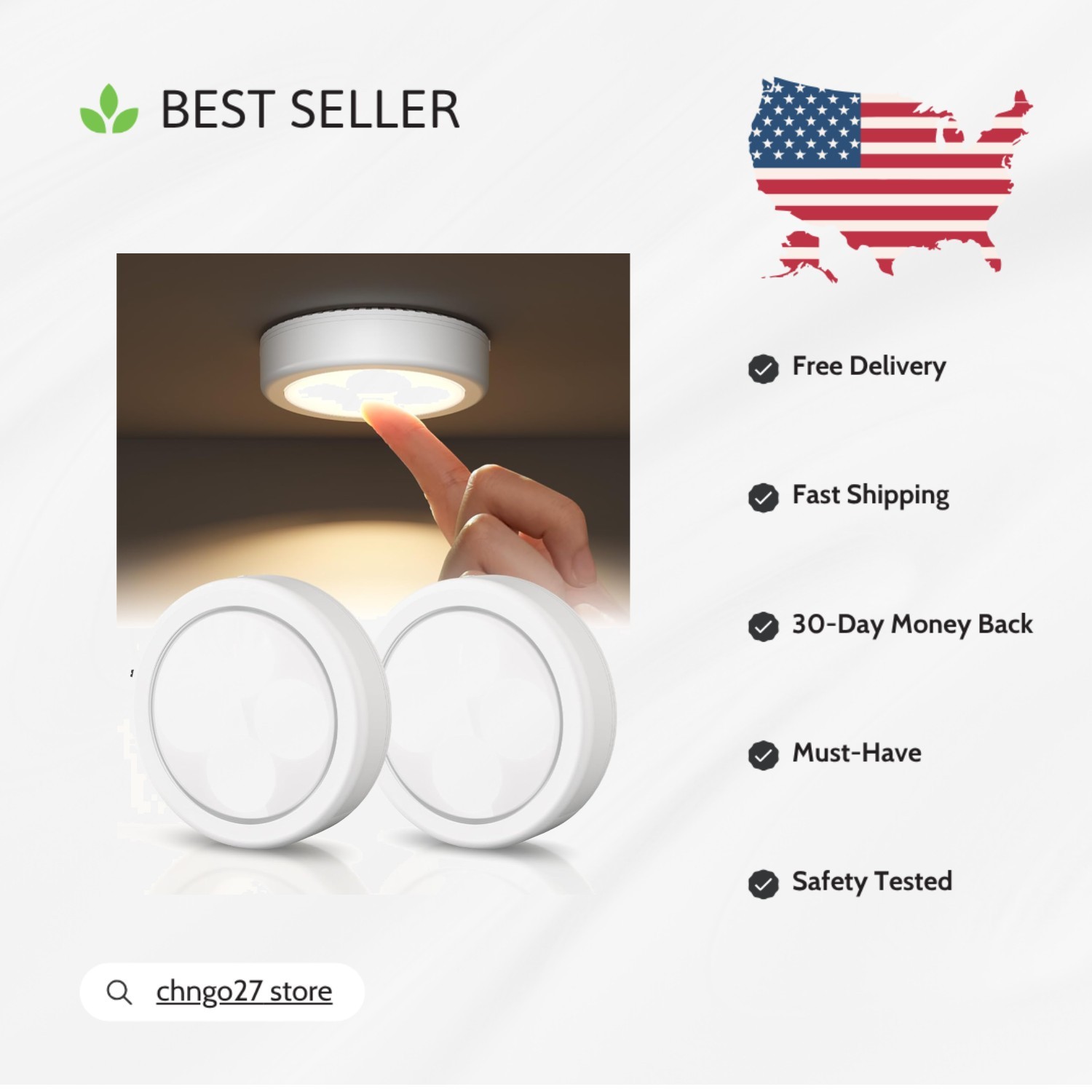 2.5-Inch Wireless LED Tap Lights - Rechargeable, 3 Color Temperatures, 2 Pack
